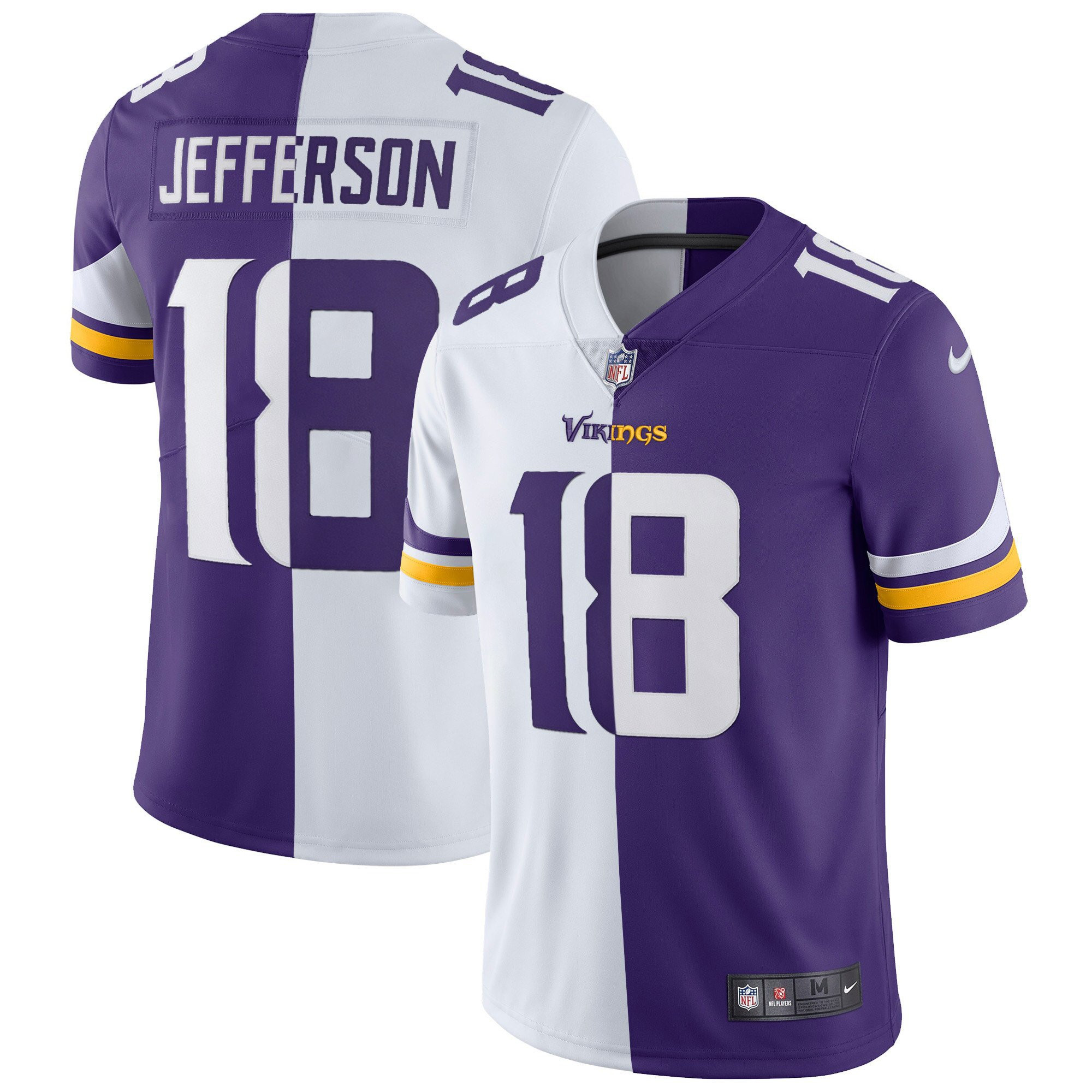 Justin Jefferson Youth's Minnesota Vikings White Gold & Black Gold Split Jersey - All Stitched