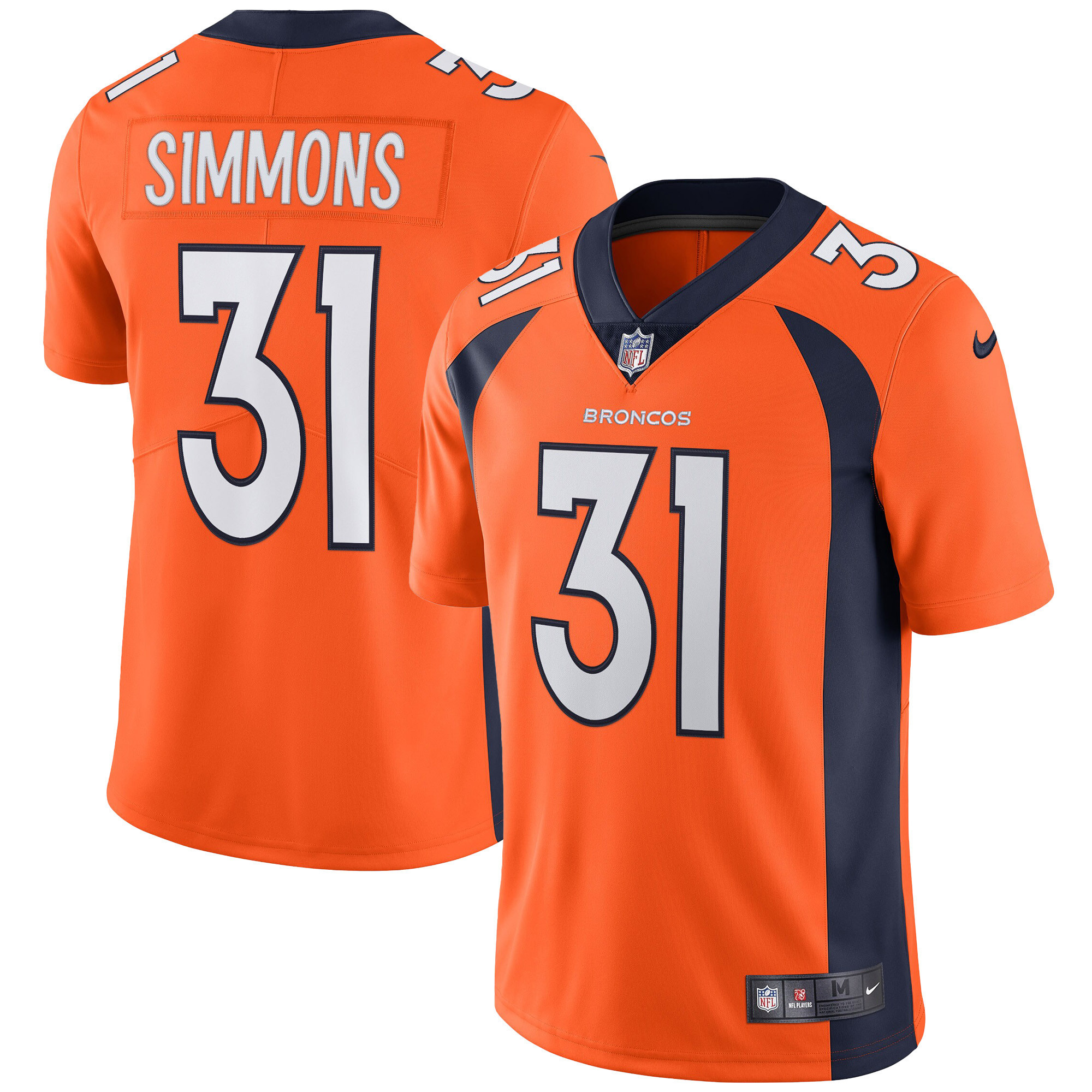 Justin Simmons Men's Denver Broncos Vapor Orange Jersey - All Stitched 