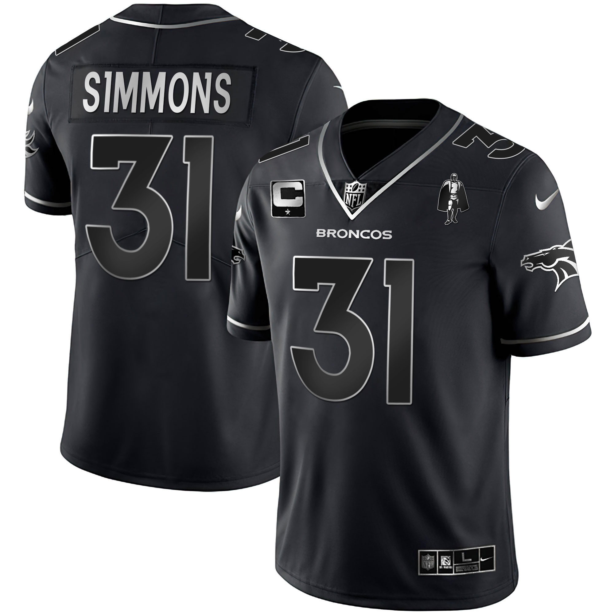 Justin Simmons Men's Denver Broncos White Gold and Black Gold Black Silver Jersey - All Stitched 