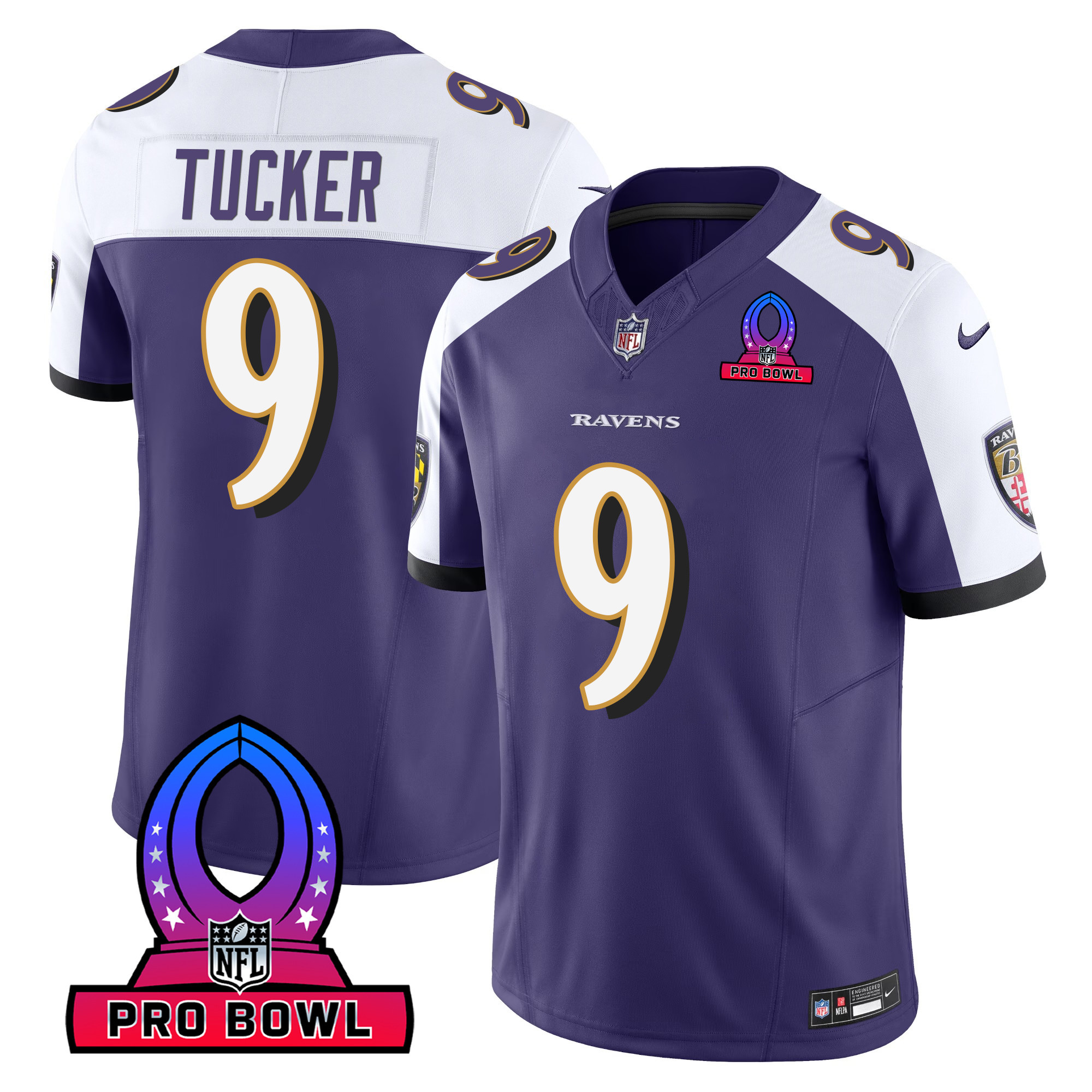 Justin Tucker Men's Baltimore Ravens 2024 Pro Bowl Patch Vapor Purple Alternate Jersey All Stitched