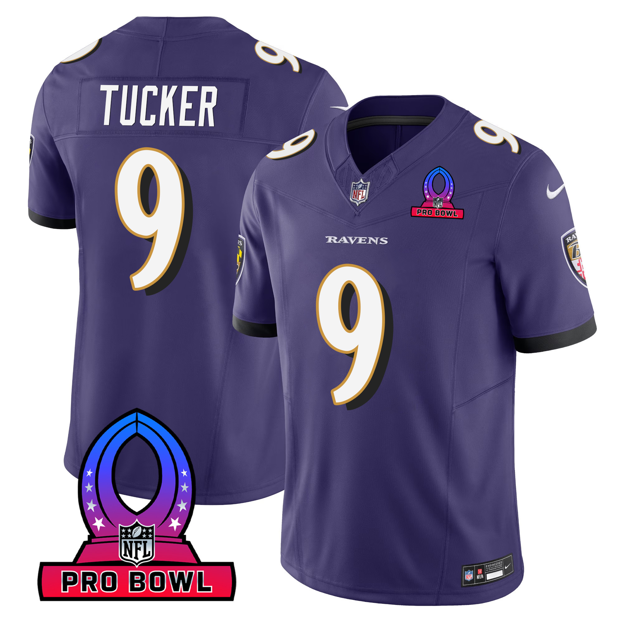 Justin Tucker Men's Baltimore Ravens 2024 Pro Bowl Patch Vapor Purple Jersey All Stitched