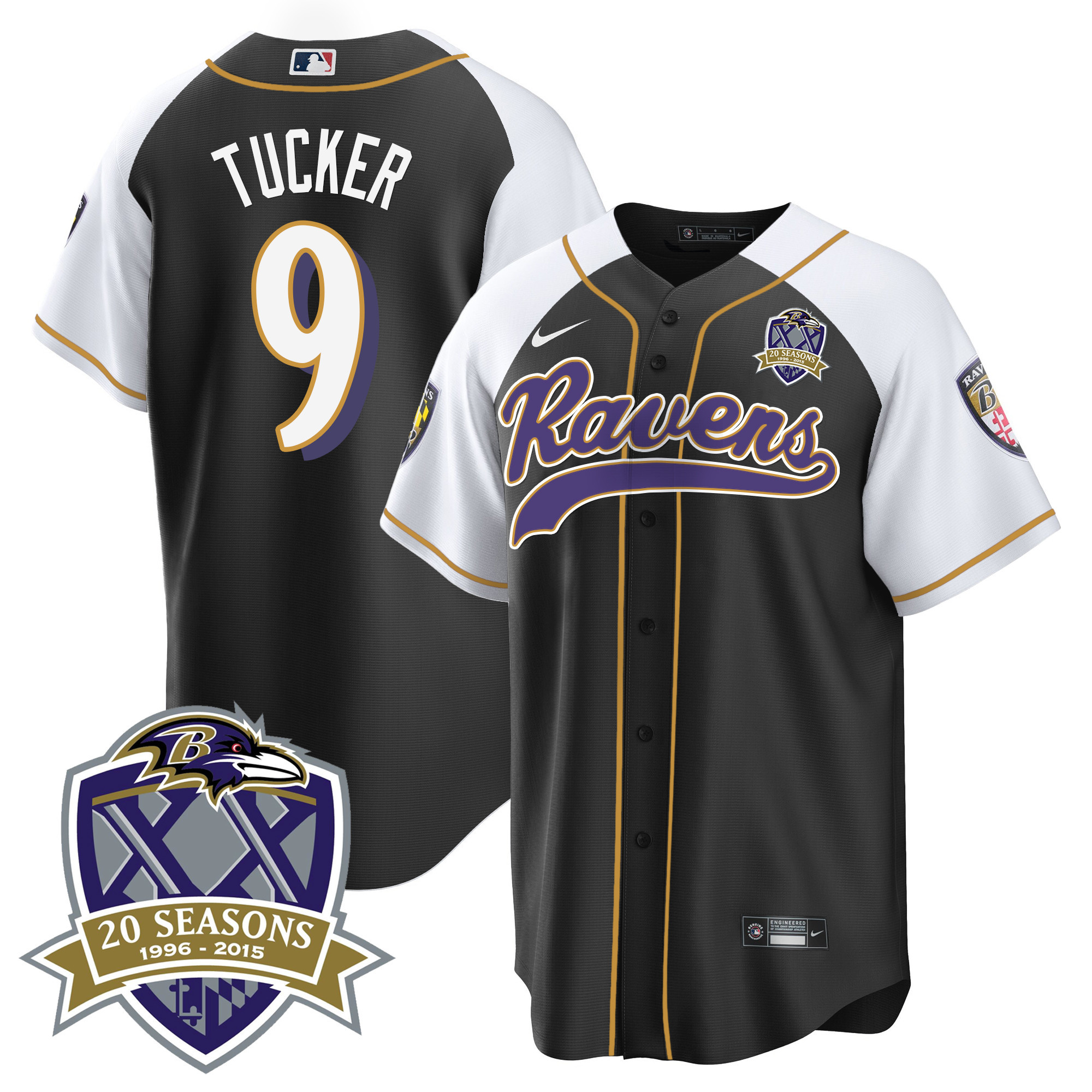 Justin Tucker Men's Baltimore Ravens 20Th Season Patch Baseball Black Alternate Jersey All Stitched