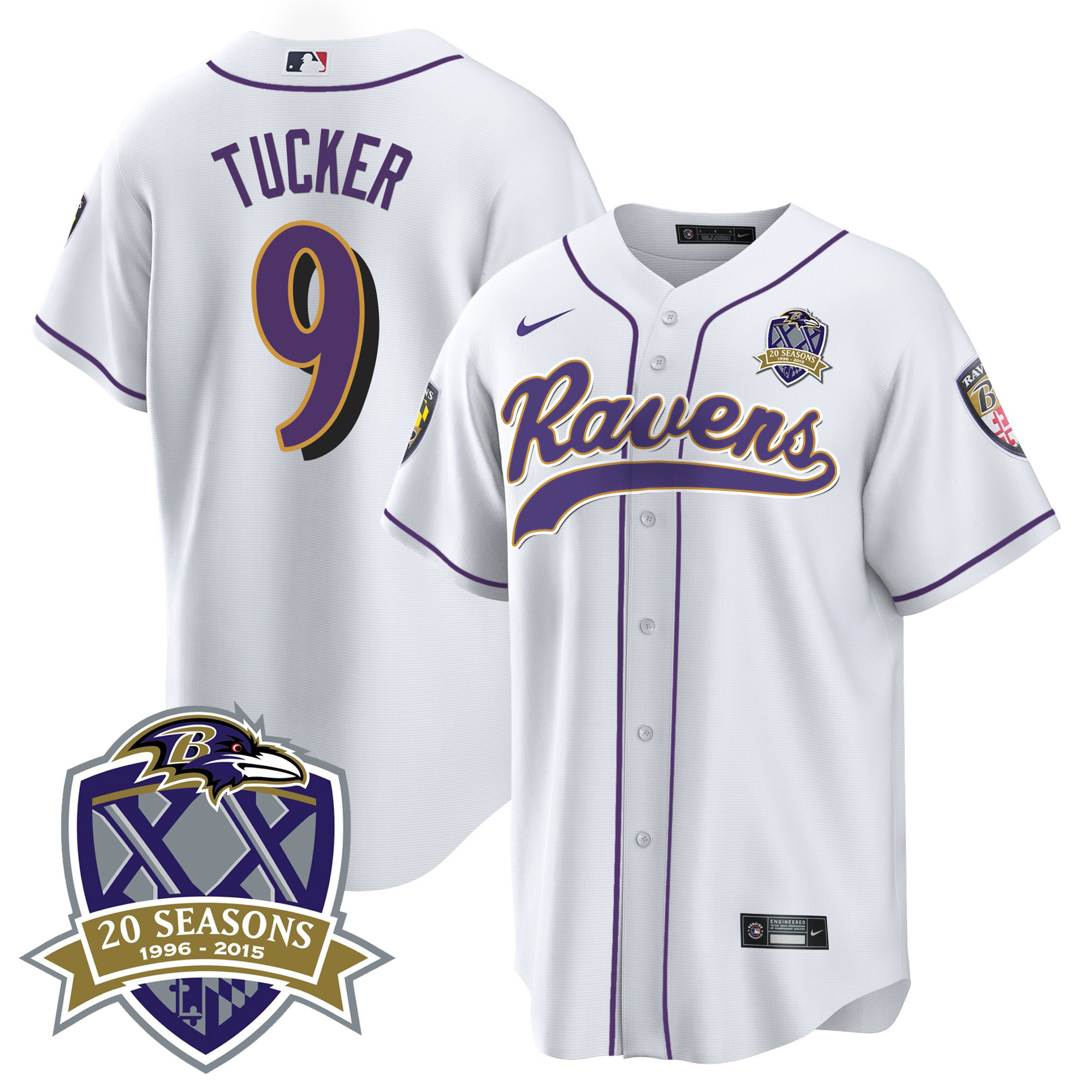 Justin Tucker Men's Baltimore Ravens 20Th Season Patch Baseball White Jersey All Stitched