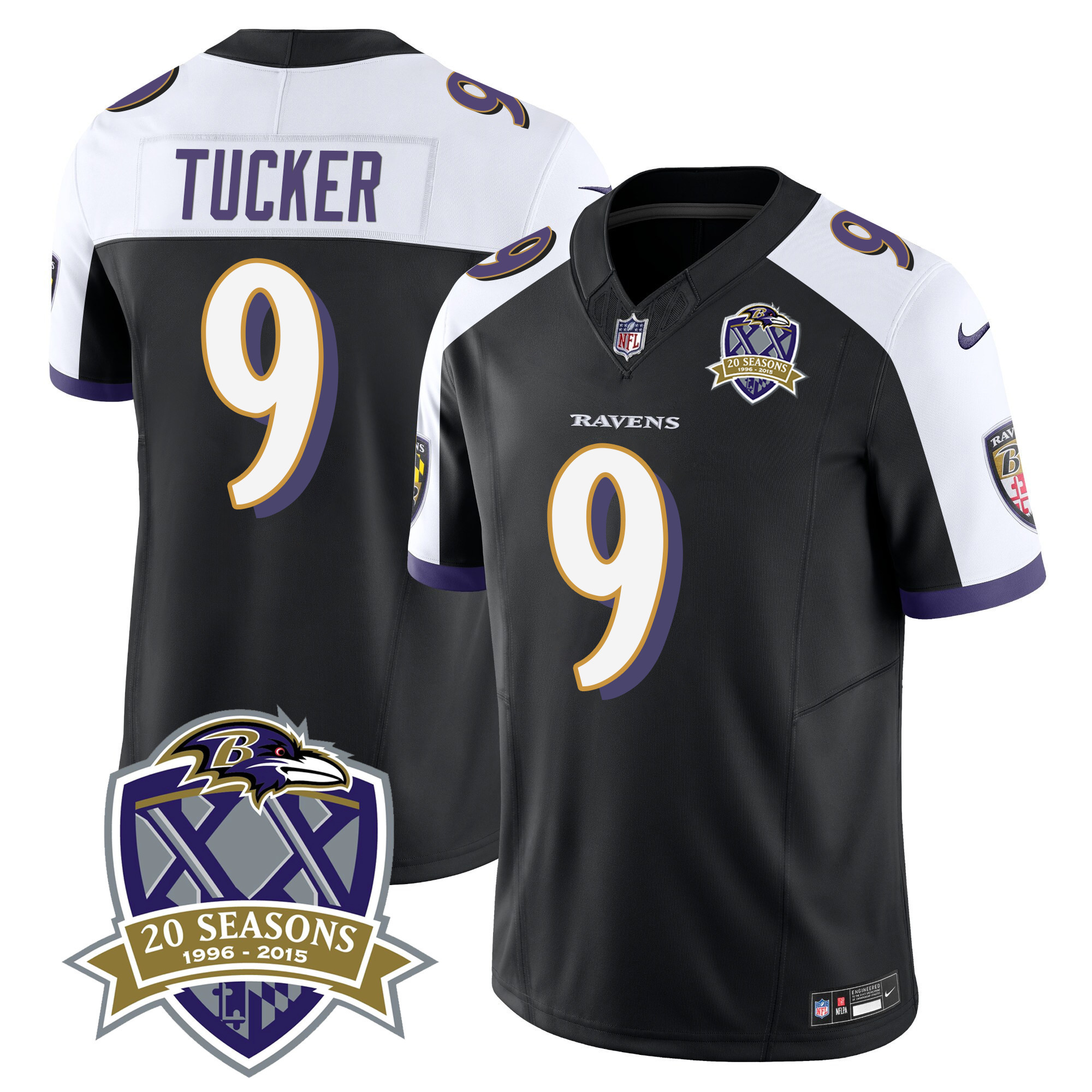 Justin Tucker Men's Baltimore Ravens 20Th Season Patch Vapor Limited Black Alternate Jersey All Stitched