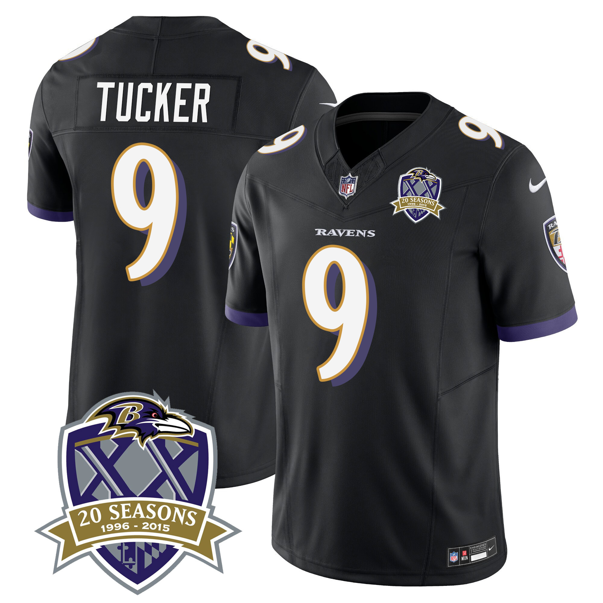 Justin Tucker Men's Baltimore Ravens 20Th Season Patch Vapor Limited Black Jersey All Stitched