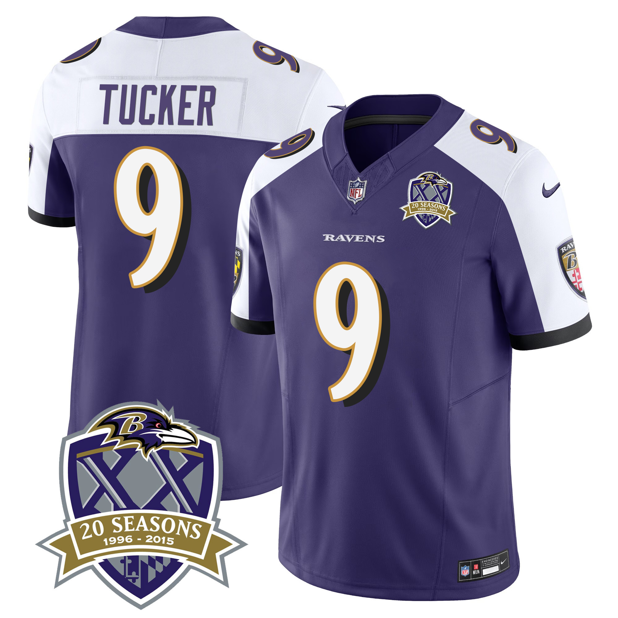 Justin Tucker Men's Baltimore Ravens 20Th Season Patch Vapor Limited Purple Alternate Jersey All Stitched