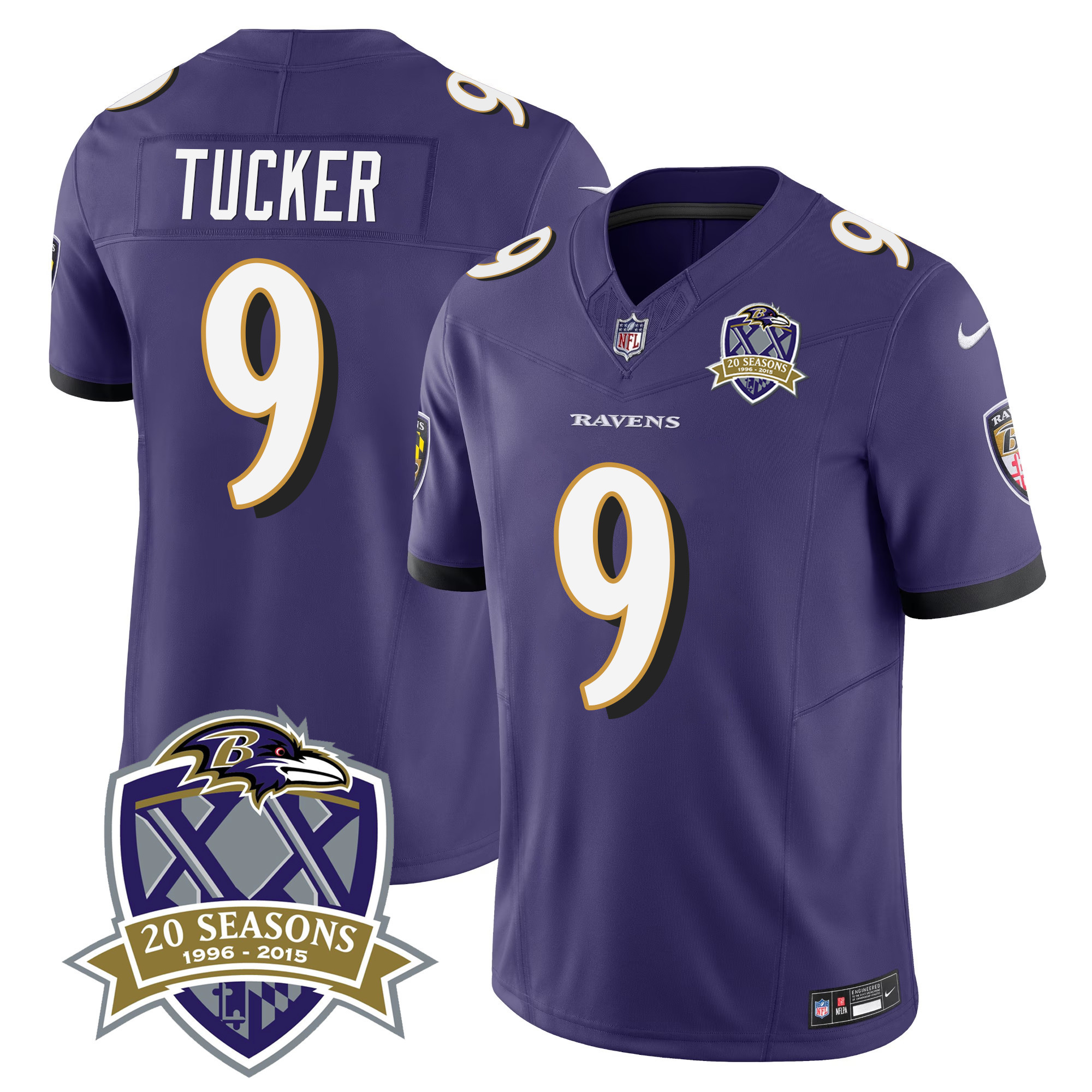 Justin Tucker Men's Baltimore Ravens 20Th Season Patch Vapor Limited Purple Jersey All Stitched
