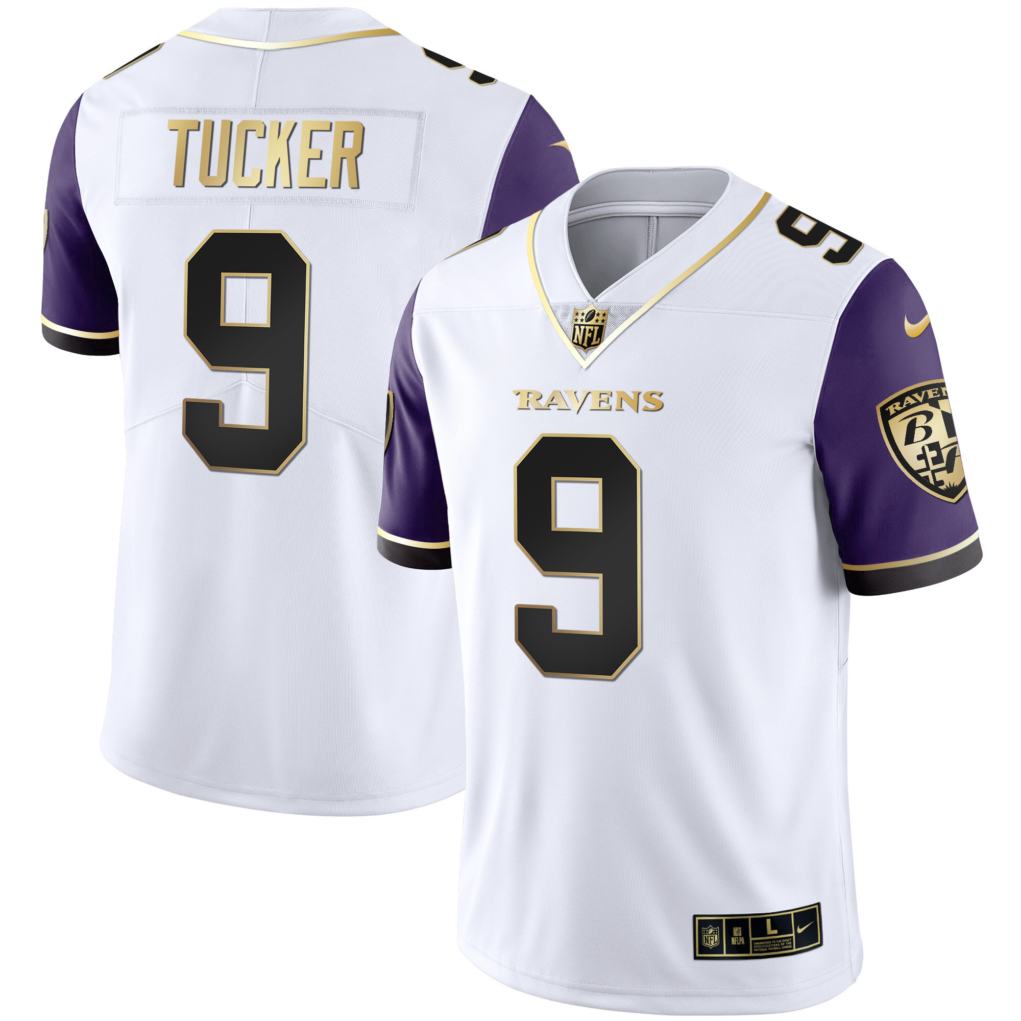 Justin Tucker Men's Baltimore Ravens Gold Vapor Color Sleeve Jersey All Stitched