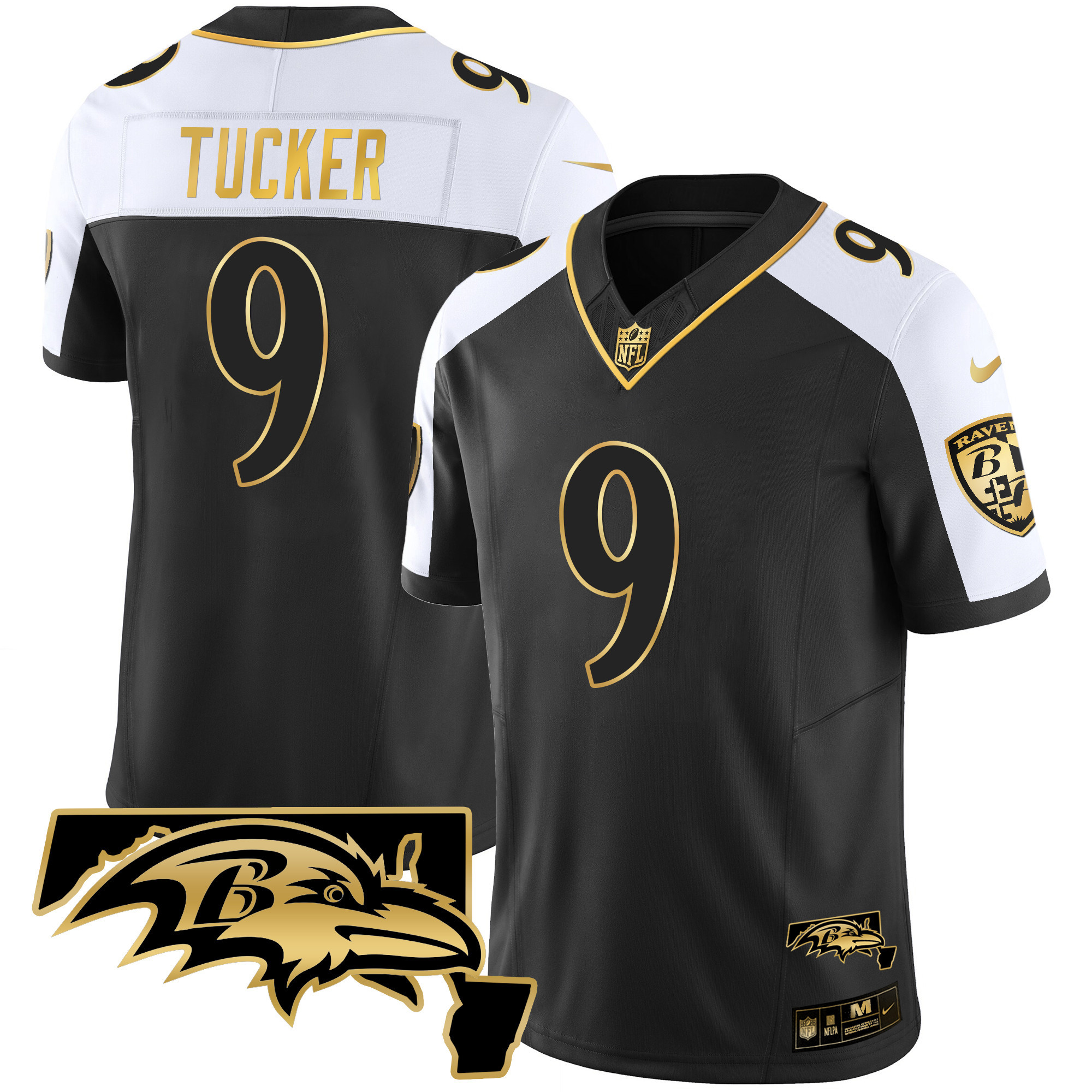 Justin Tucker Men's Baltimore Ravens Maryland Patch Vapor Gold Alternate Jersey All Stitched