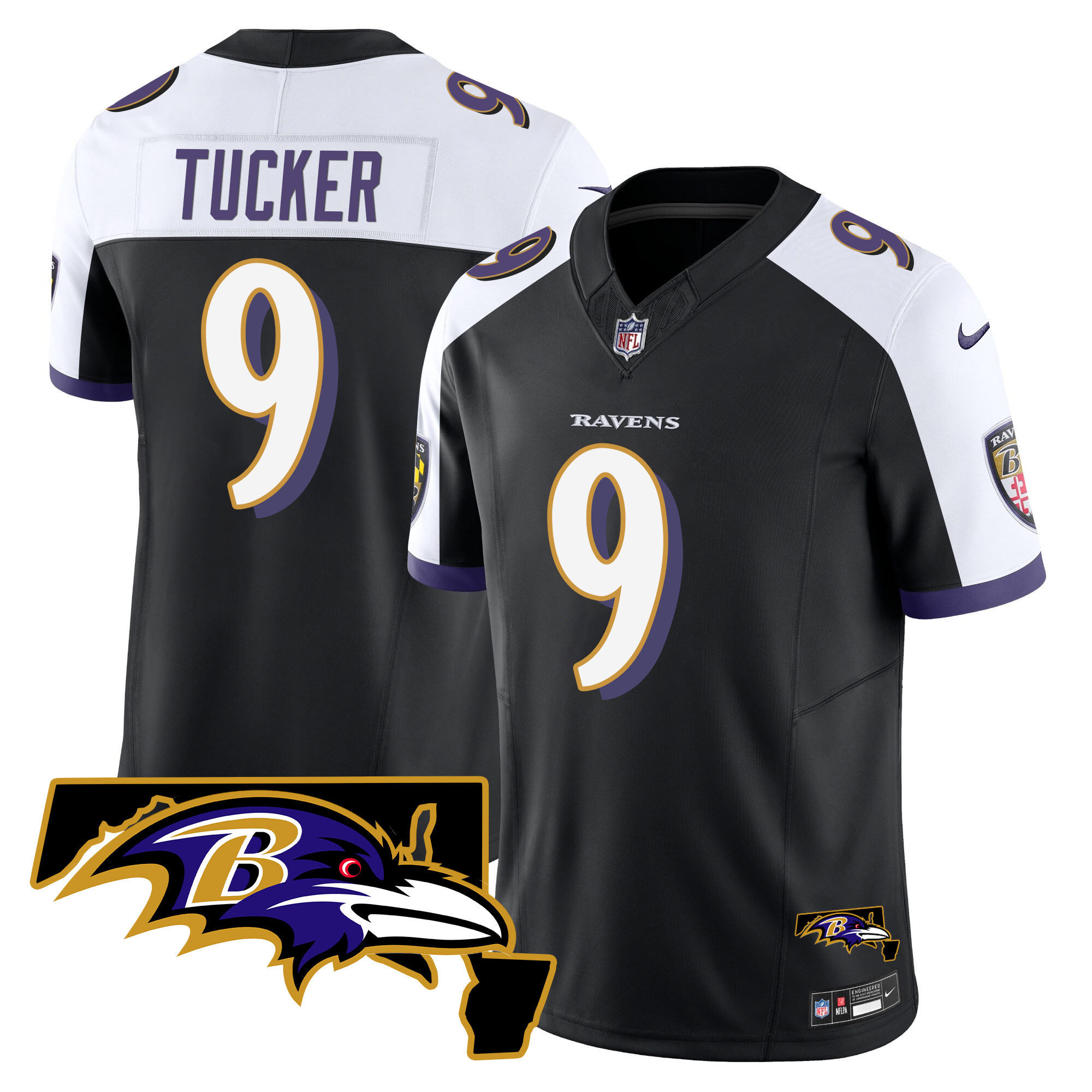 Justin Tucker Men's Baltimore Ravens Maryland Patch Vapor Limited Black Alternate Jersey All Stitched