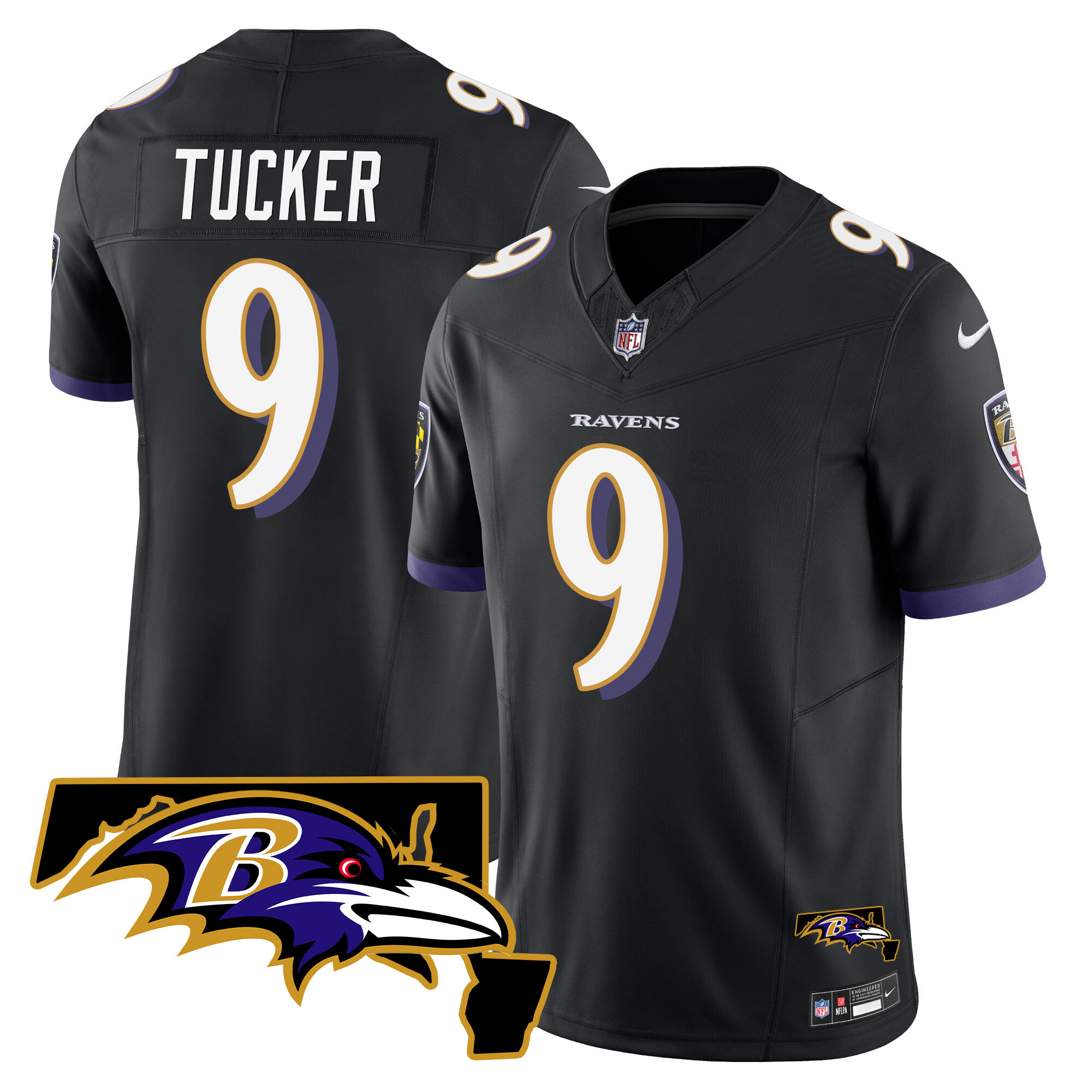 Justin Tucker Men's Baltimore Ravens Maryland Patch Vapor Limited Black Jersey All Stitched