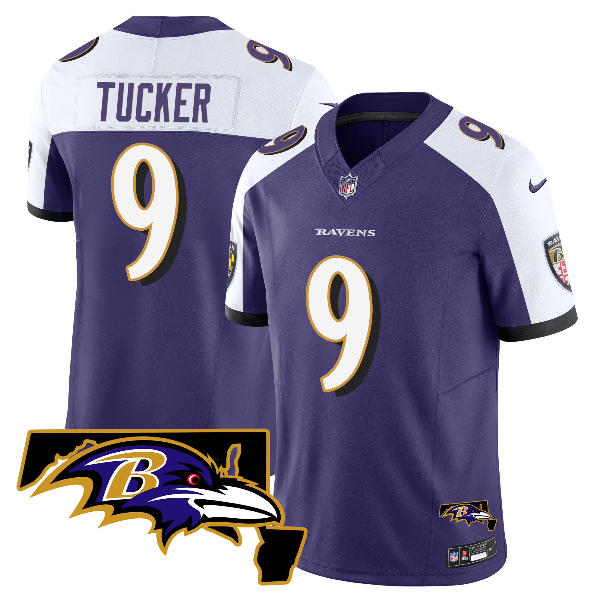 Justin Tucker Men's Baltimore Ravens Maryland Patch Vapor Limited Purple Alternate Jersey All Stitched
