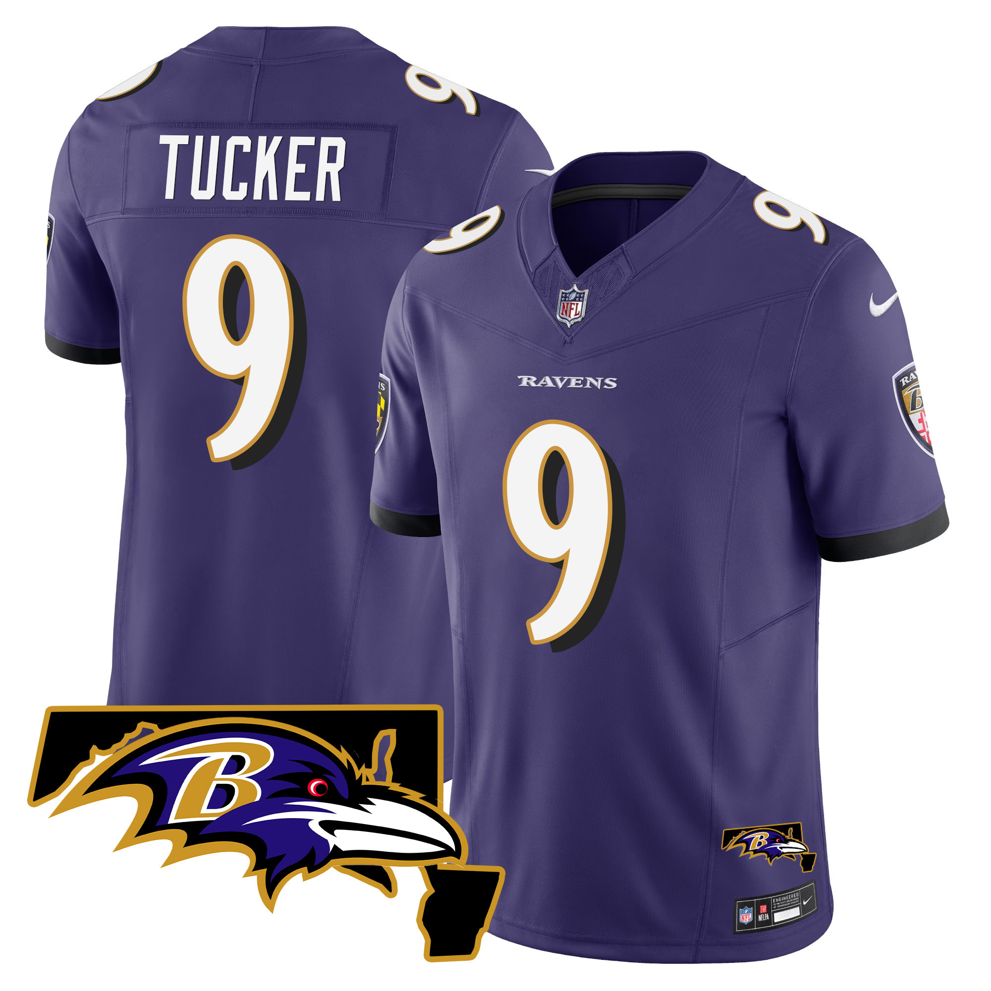 Justin Tucker Men's Baltimore Ravens Maryland Patch Vapor Limited Purple Jersey All Stitched