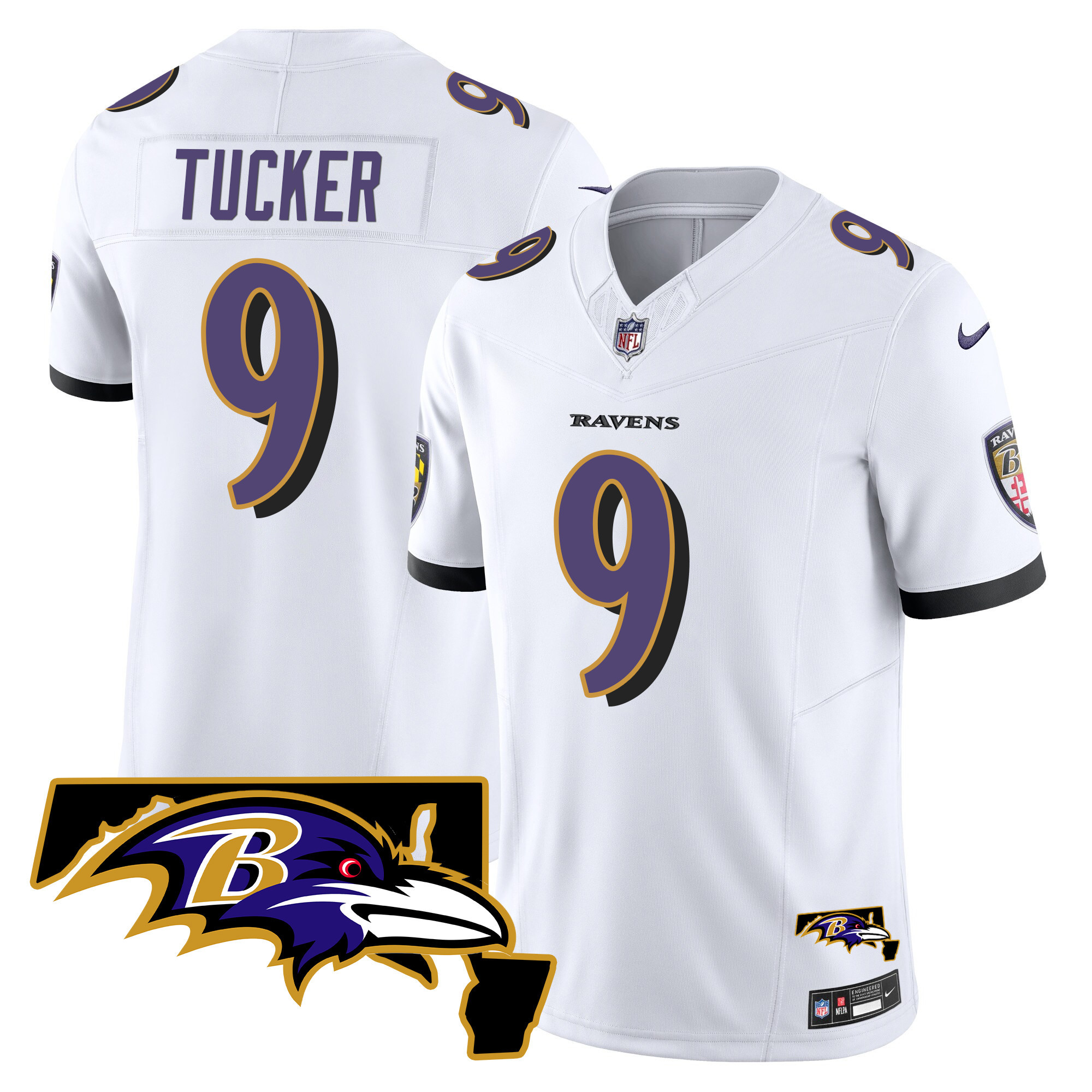 Justin Tucker Men's Baltimore Ravens Maryland Patch Vapor Limited White Jersey All Stitched