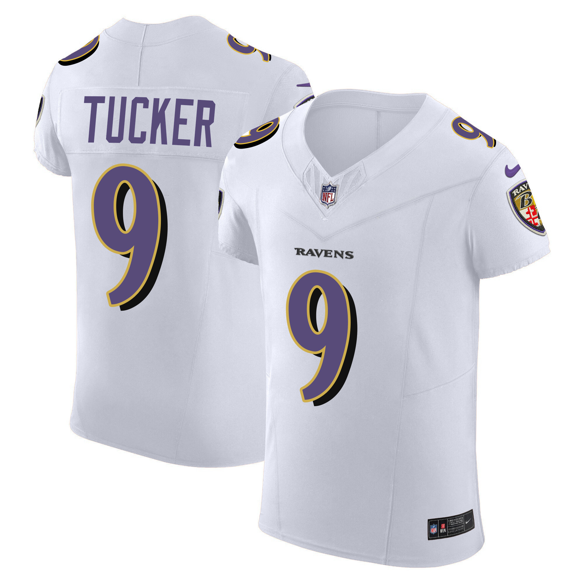 Justin Tucker Men's Baltimore Ravens Vapor Elite White Jersey All Stitched