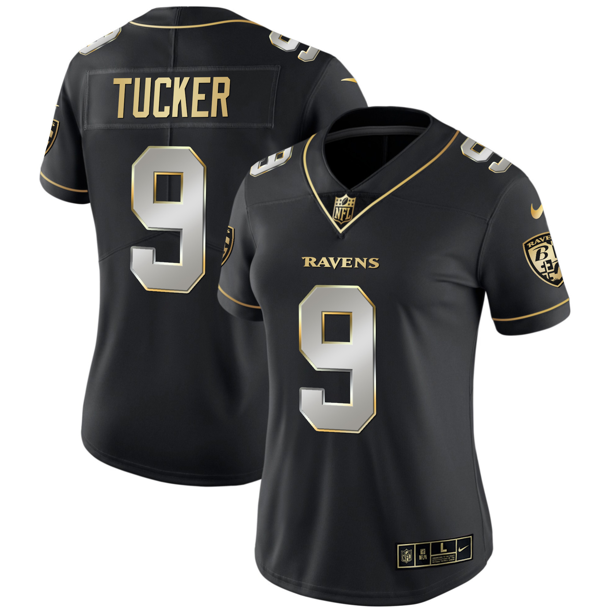 Justin Tucker WoMen's Baltimore Ravens Gold Vapor Black Limited Jersey All Stitched