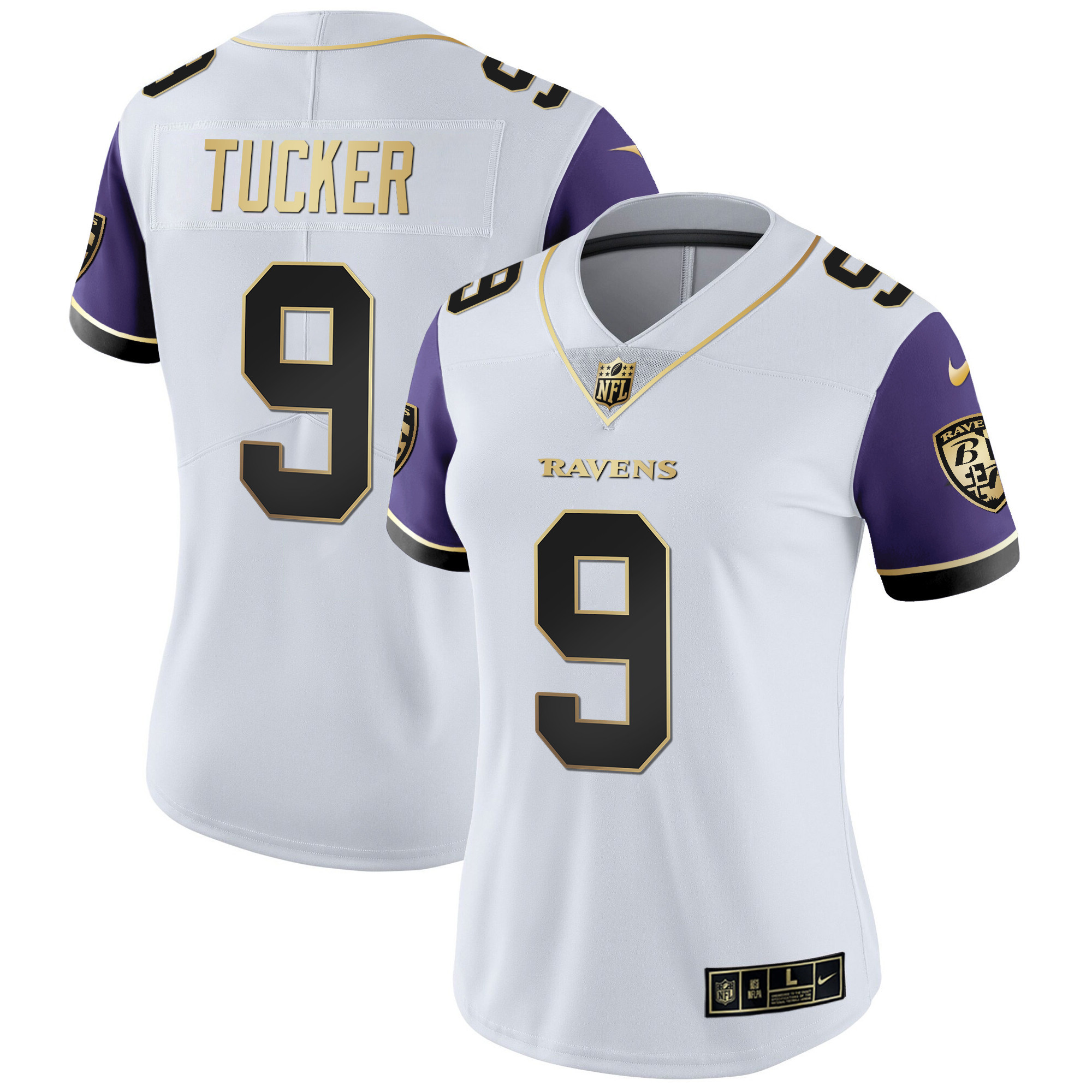 Justin Tucker WoMen's Baltimore Ravens Gold Vapor Color Sleeve Jersey All Stitched