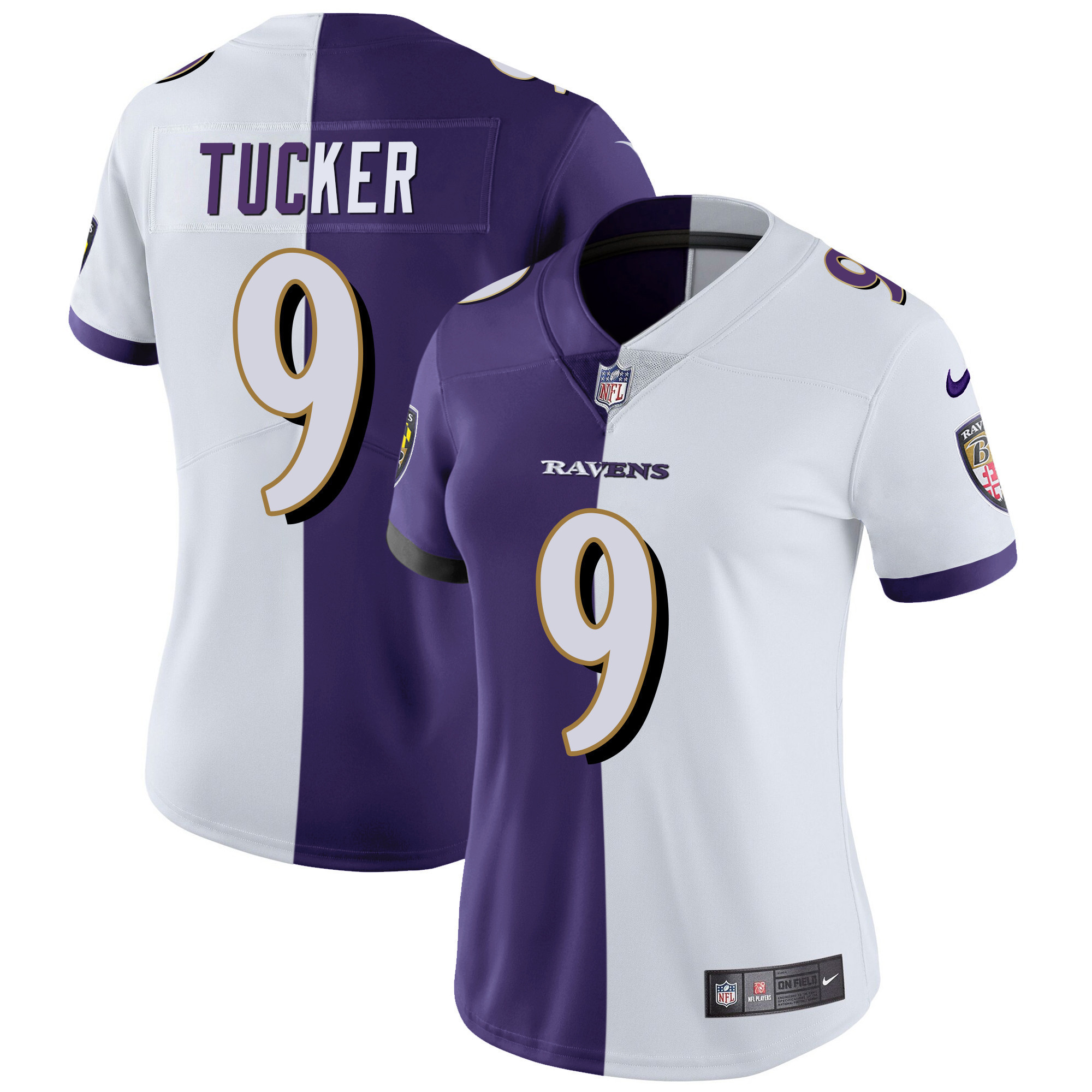 Justin Tucker WoMen's Baltimore Ravens Gold Vapor Split Jersey All Stitched