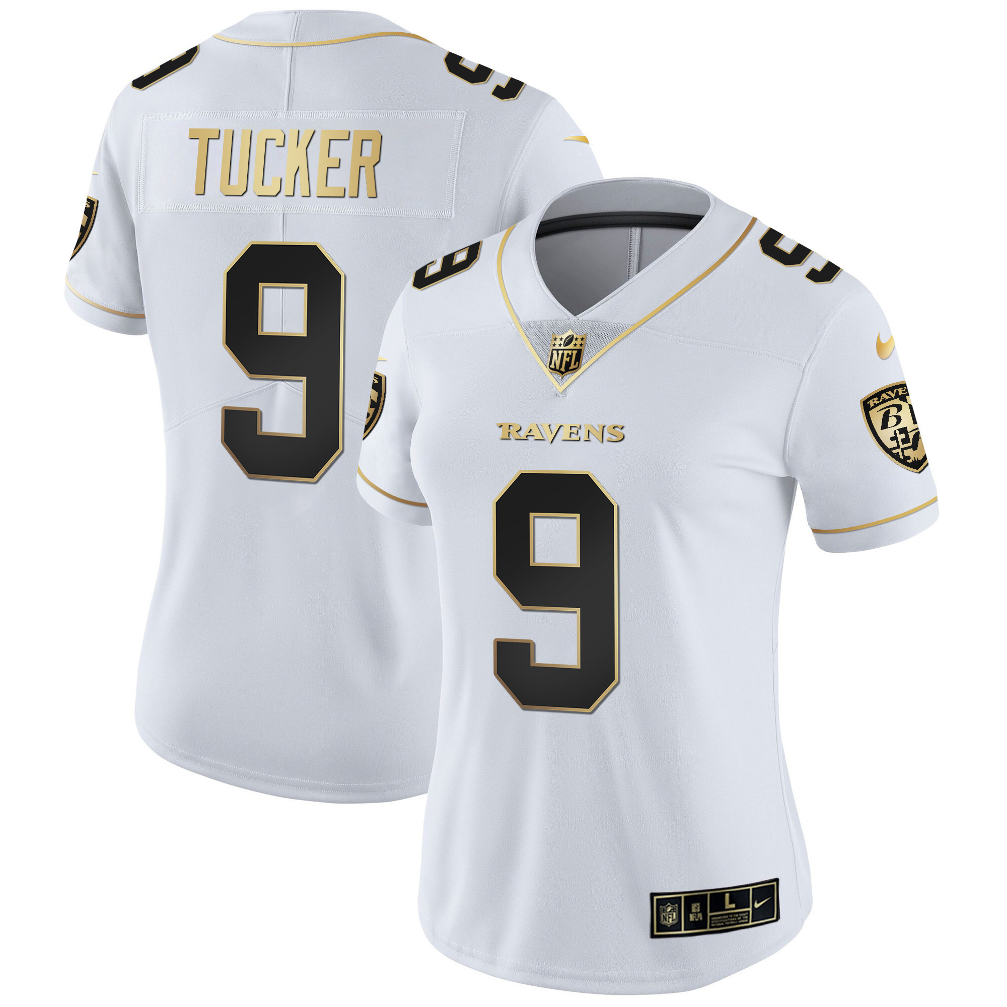 Justin Tucker WoMen's Baltimore Ravens Gold Vapor White Gold Jersey All Stitched