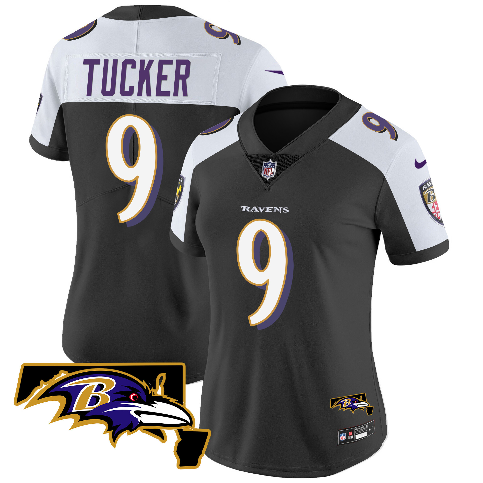 Justin Tucker WoMen's Baltimore Ravens Maryland Patch Vapor Limited Black Alternate Jersey All Stitched