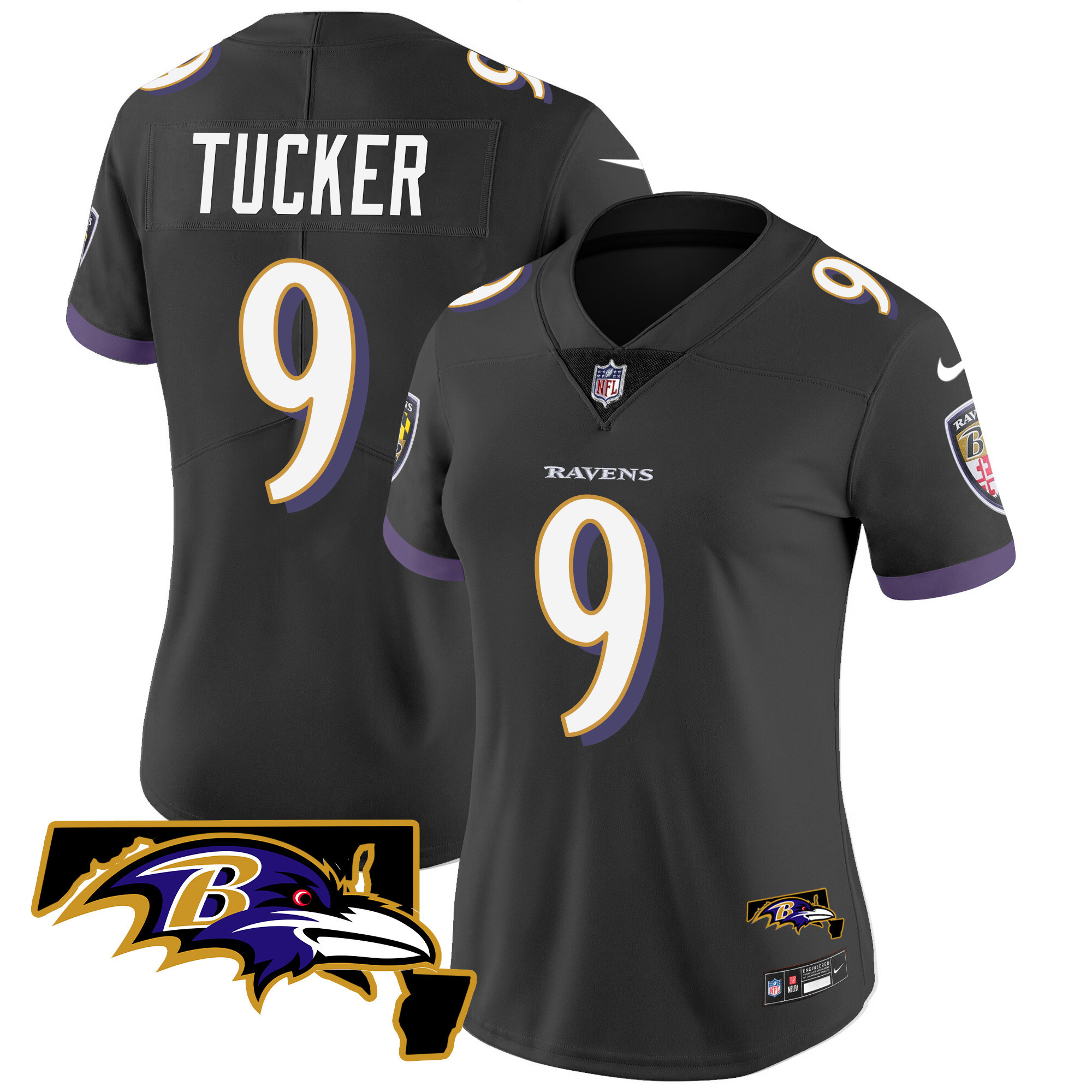 Justin Tucker WoMen's Baltimore Ravens Maryland Patch Vapor Limited Black Jersey All Stitched