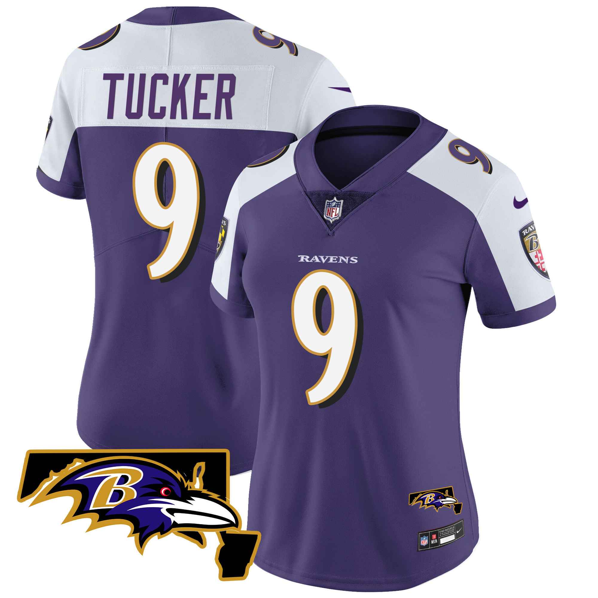 Justin Tucker WoMen's Baltimore Ravens Maryland Patch Vapor Limited Purple Alternate Jersey All Stitched