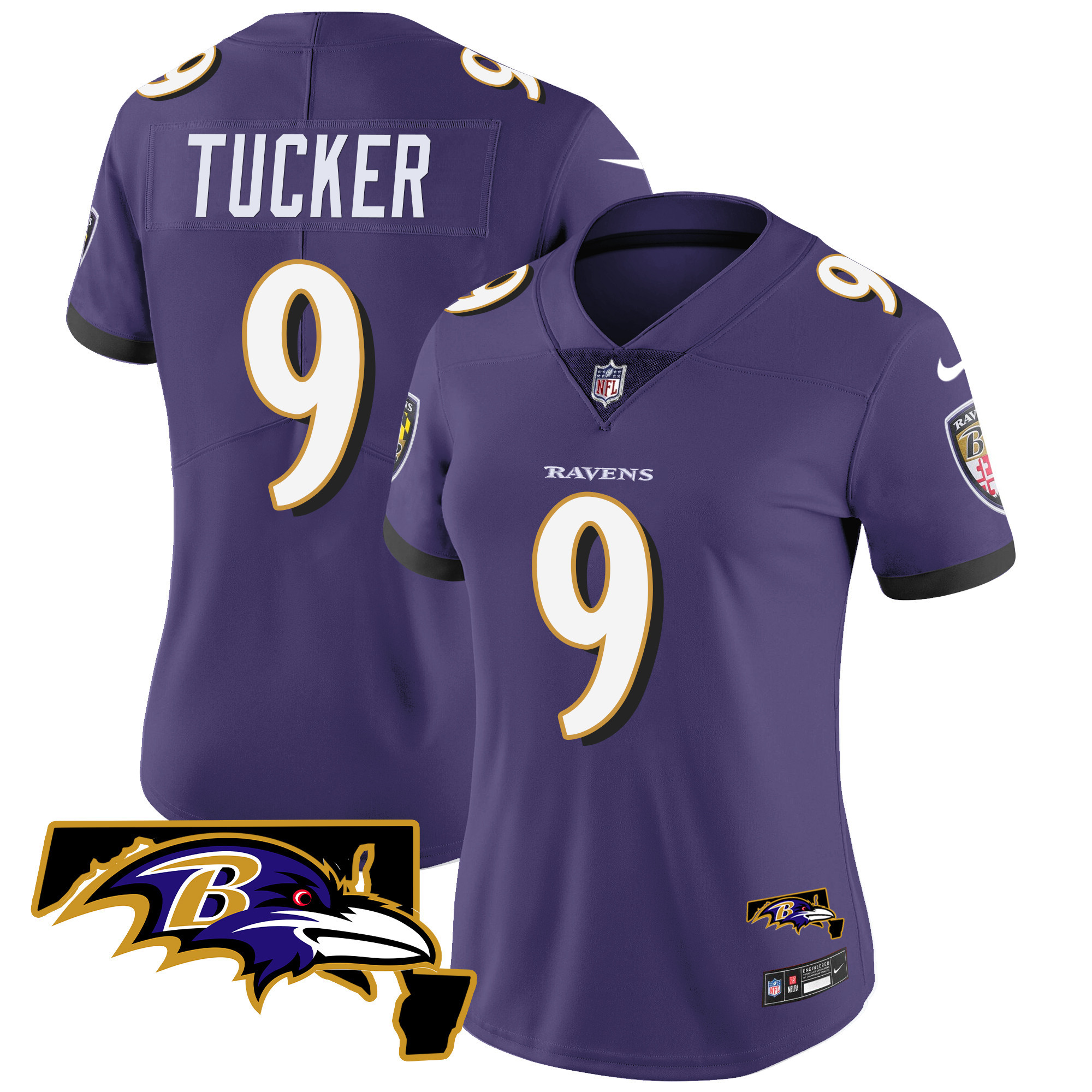 Justin Tucker WoMen's Baltimore Ravens Maryland Patch Vapor Limited Purple Jersey All Stitched