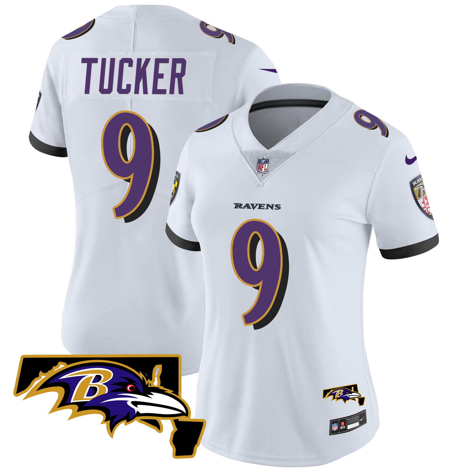 Justin Tucker WoMen's Baltimore Ravens Maryland Patch Vapor Limited White Jersey All Stitched