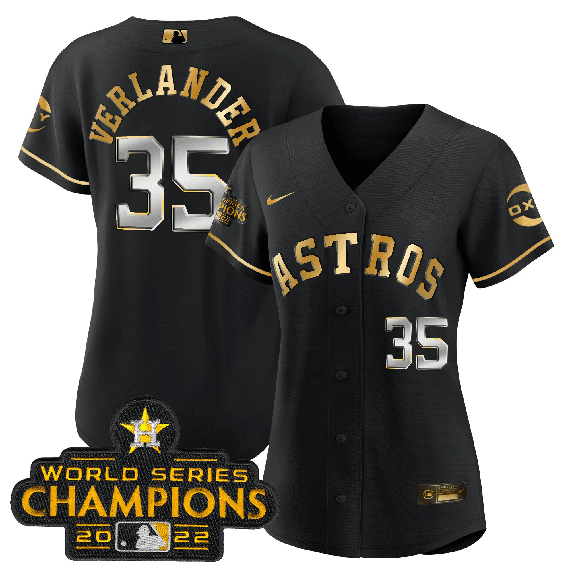 Justin Verlander Houston Astros 2022 Champions Black Gold Rush Flex Base Jersey - All Stitched
