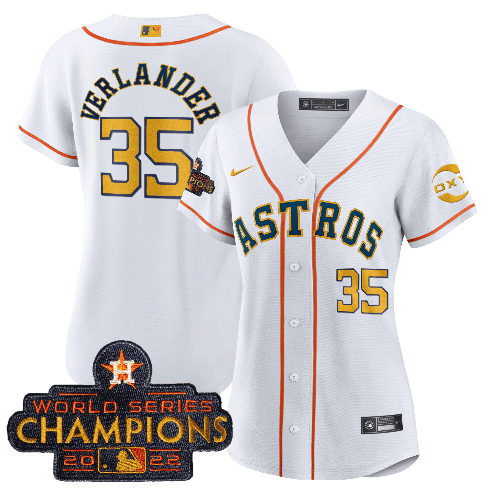 Justin Verlander Houston Astros 2022 Champions Gold Rush Oxy Patch Cool Base Jersey - All Stitched