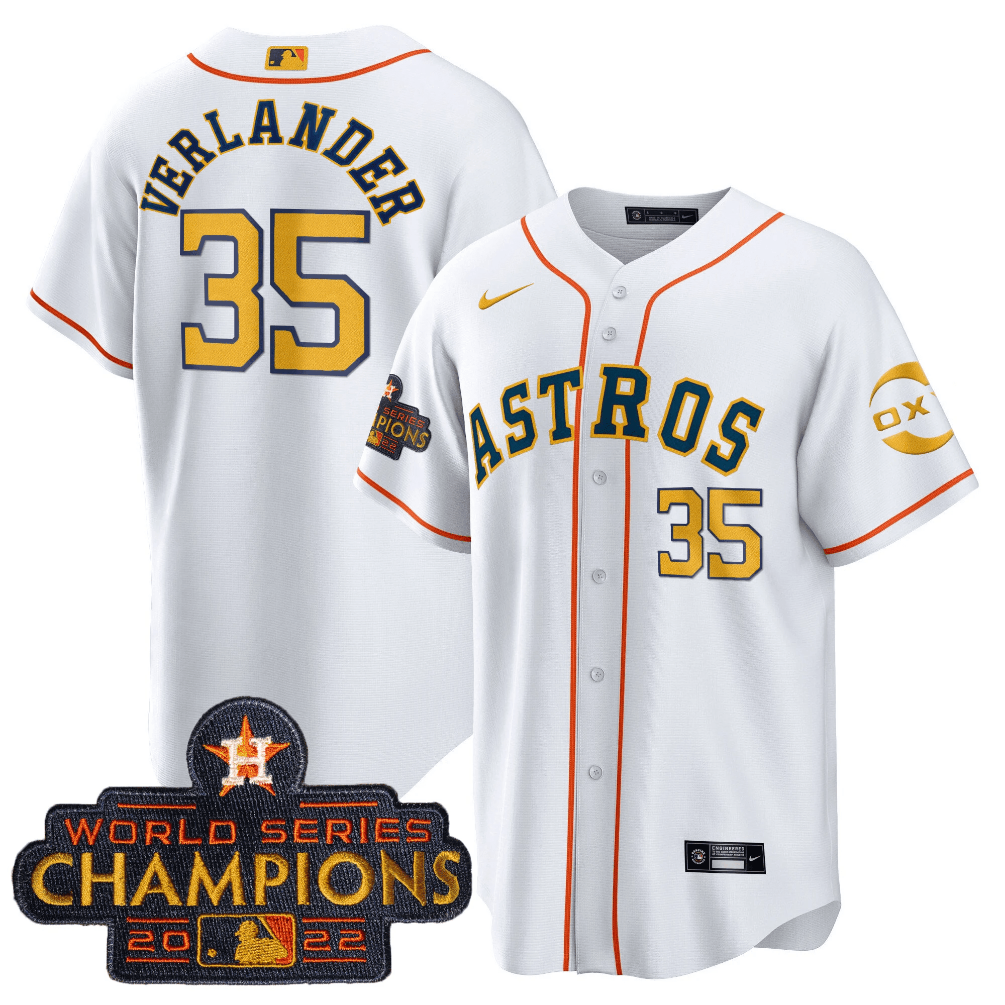 Justin Verlander Houston Astros 2022 Champions Gold Rush Oxy Patch Cool Base Jersey - All Stitched