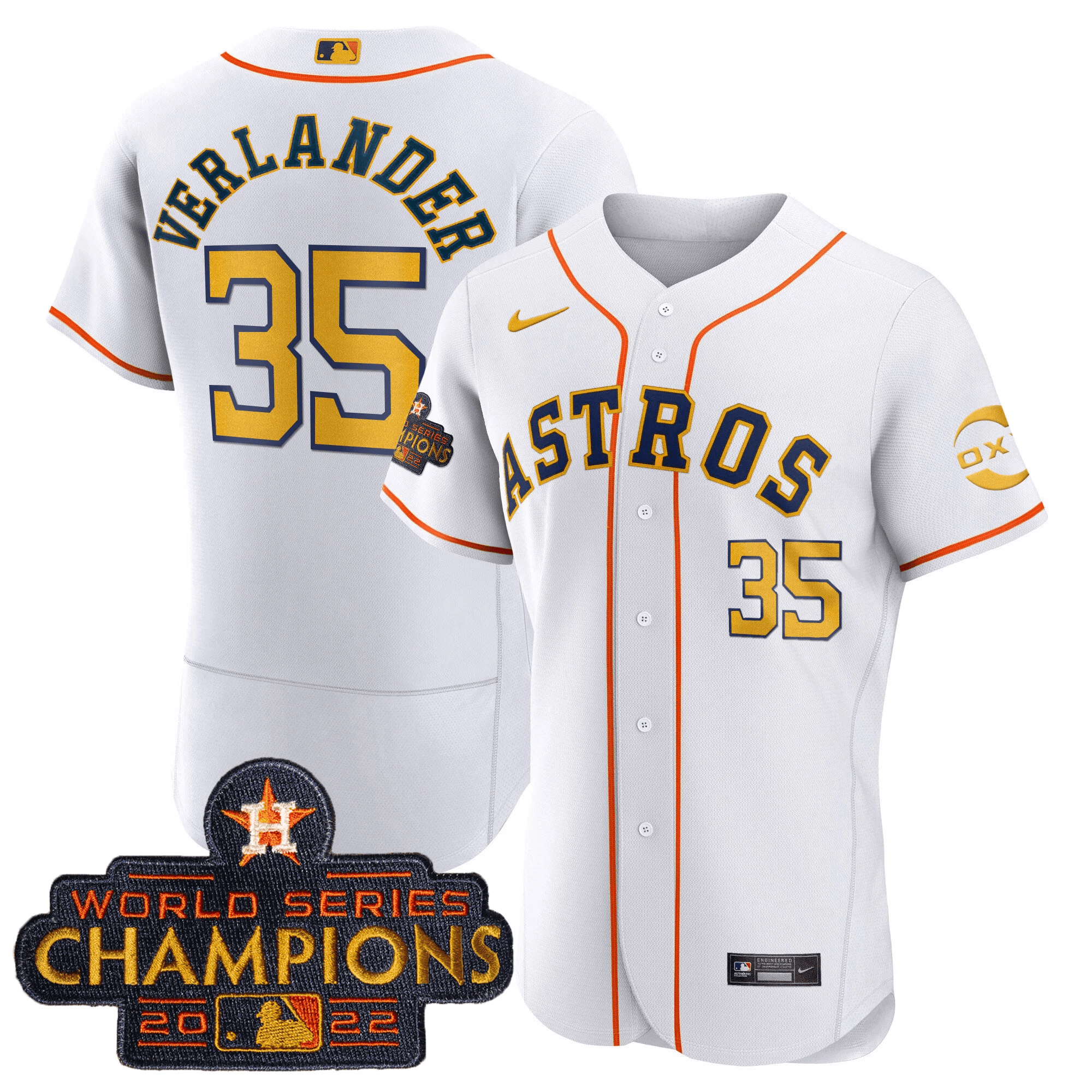 Justin Verlander Houston Astros 2022 Champions Gold Rush Oxy Patch Flex Base Jersey - All Stitched