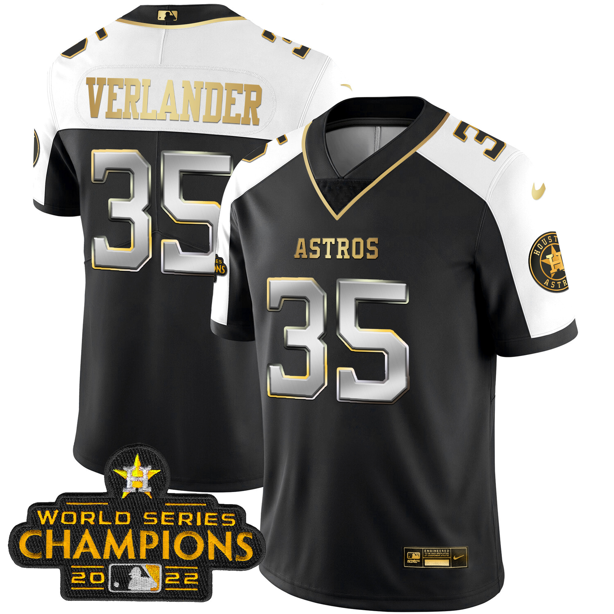 Justin Verlander Houston Astros 2023 Champions Patch Vapor Gold Jersey - All Stitched