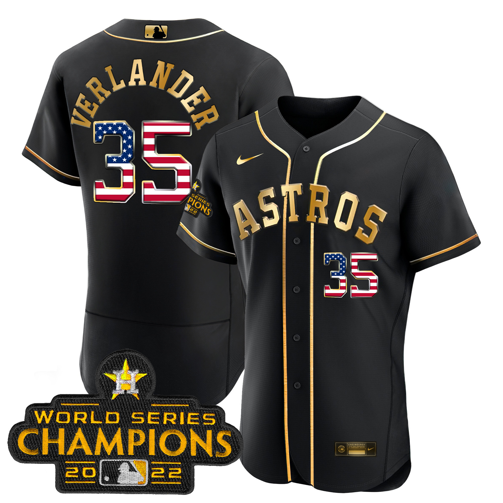 Justin Verlander Houston Astros 2023 Gold Flag Flex Base Collection Jersey - All Stitched