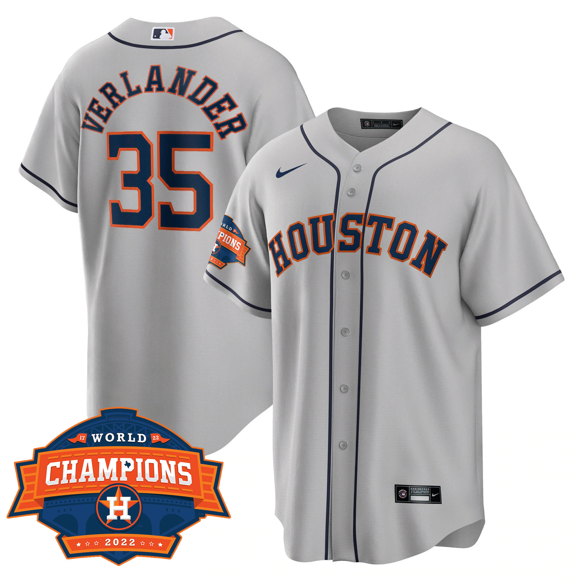 Justin Verlander Men's Houston Astros 2022 Champions Limited Gray Road Player Cool Base Jersey - All Stitched
