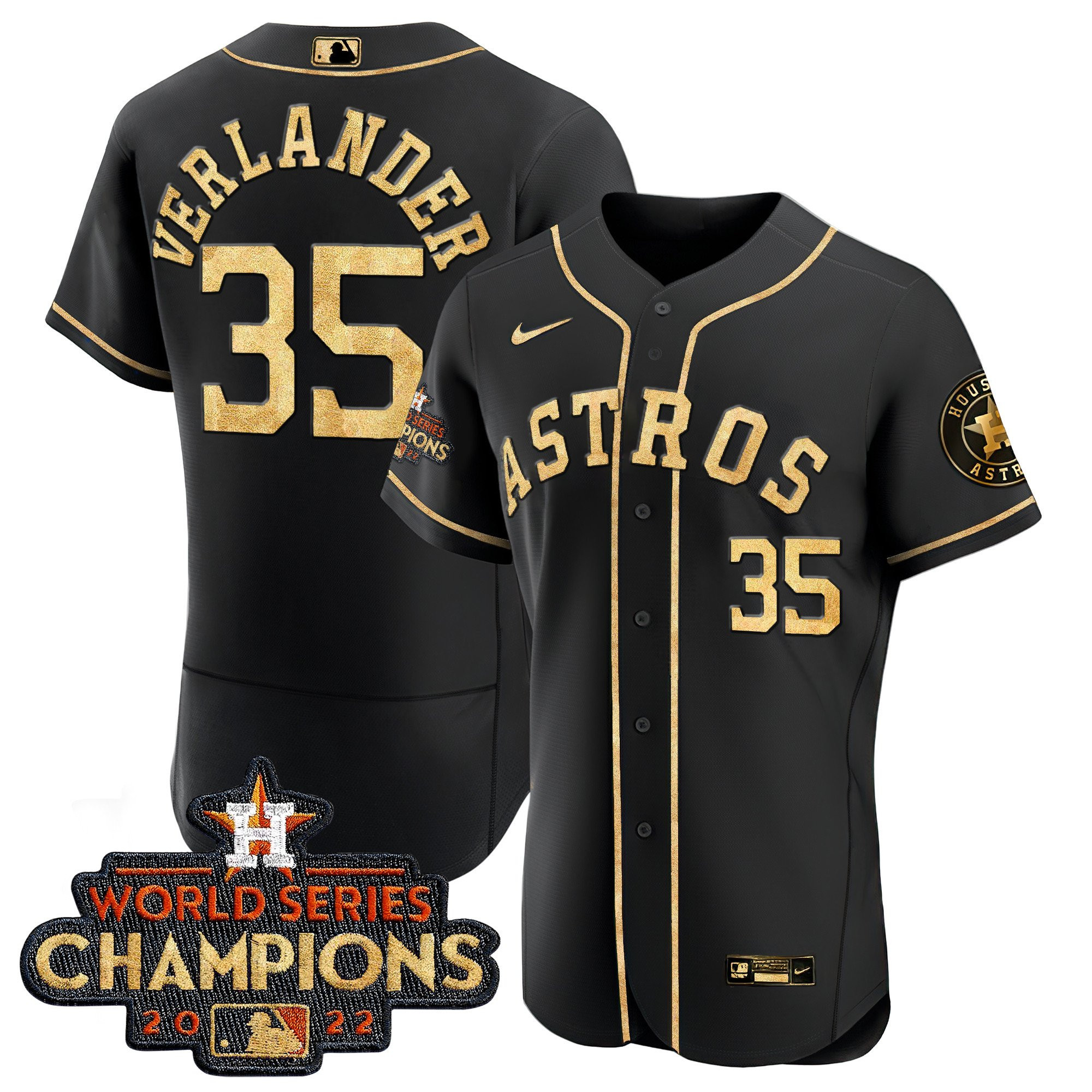 Justin Verlander Men's Houston Astros 2022 World Series Champions Color Rush Flex Black Jersey - All Stitched