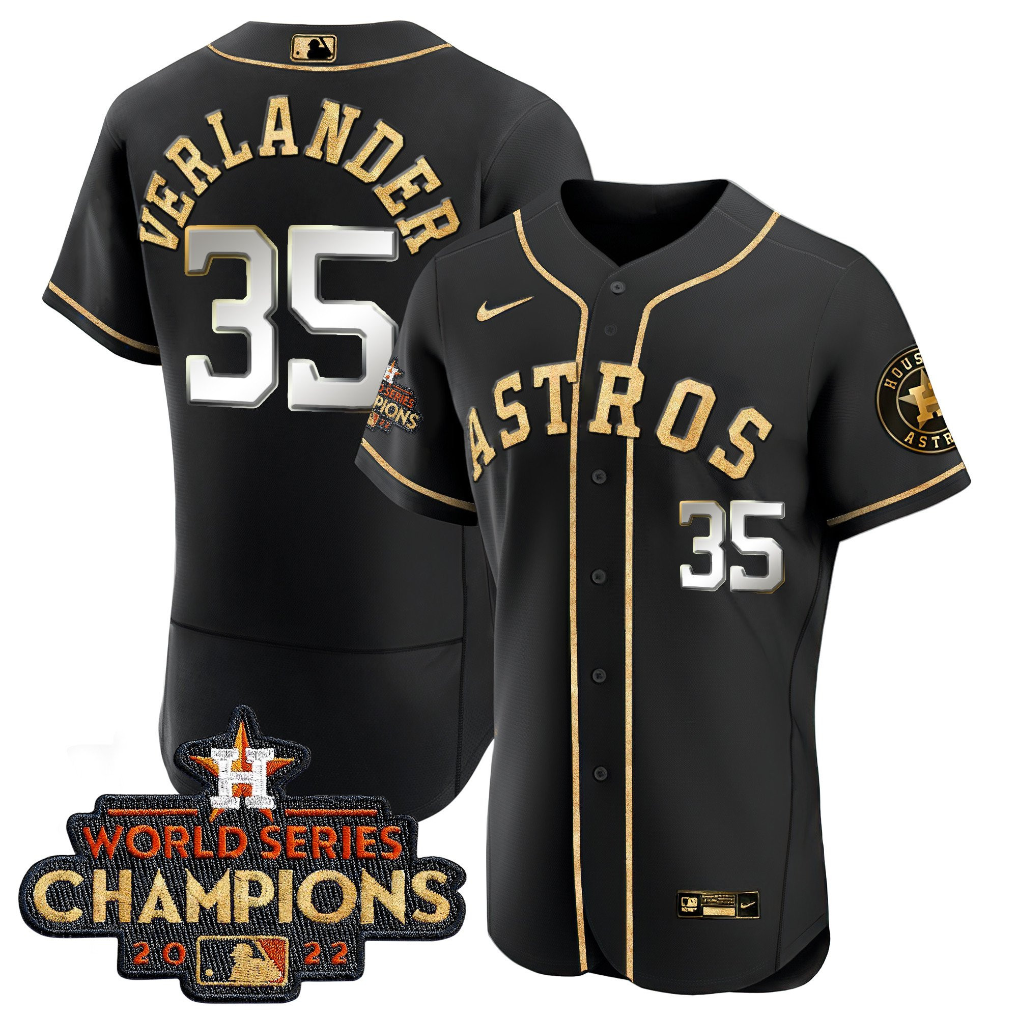 Justin Verlander Men's Houston Astros 2022 World Series Champions Color Rush Limited Flex Black Jersey - All Stitched