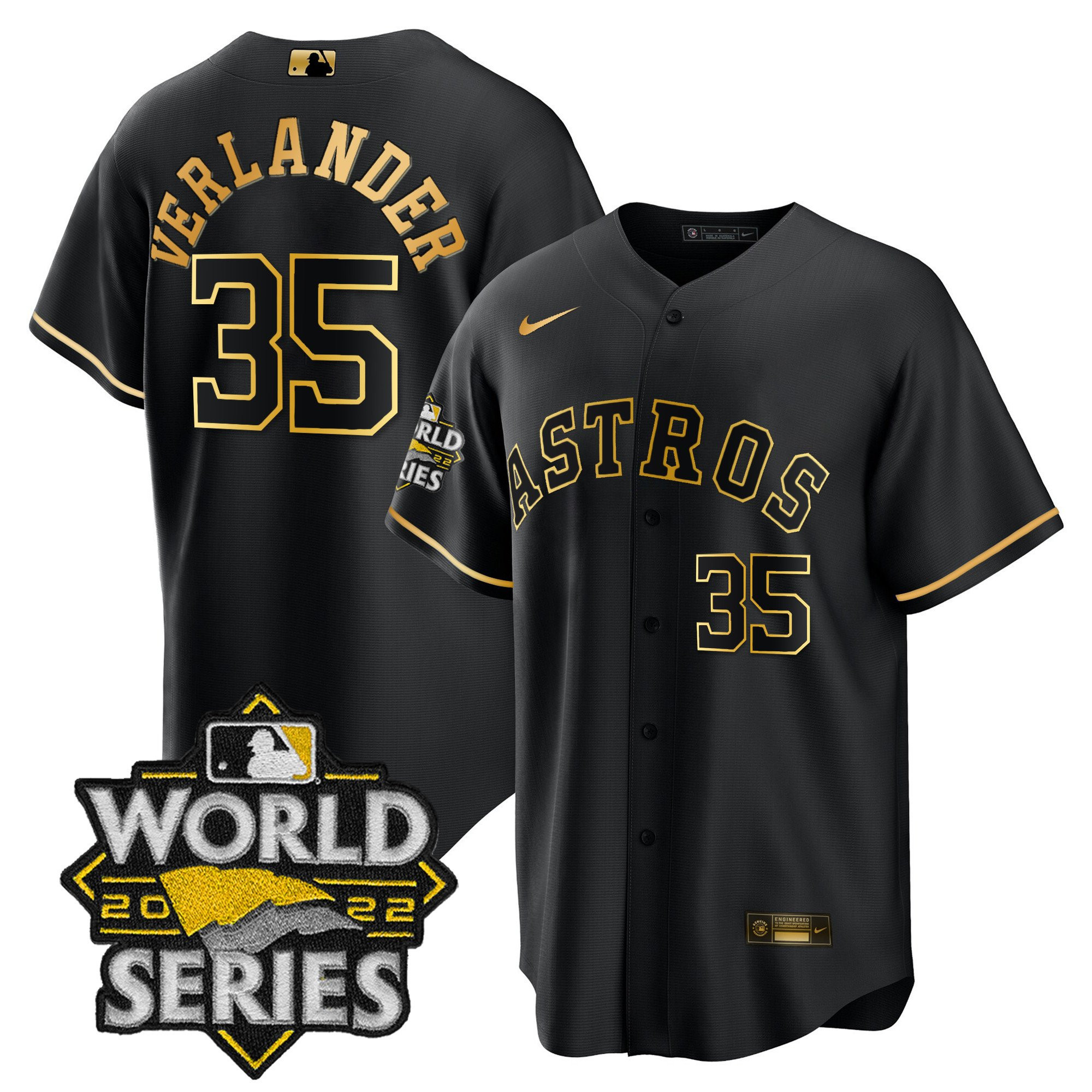 Justin Verlander Men's Houston Astros 2022 World Series Gold Limited Cool Black Jersey - All Stitched