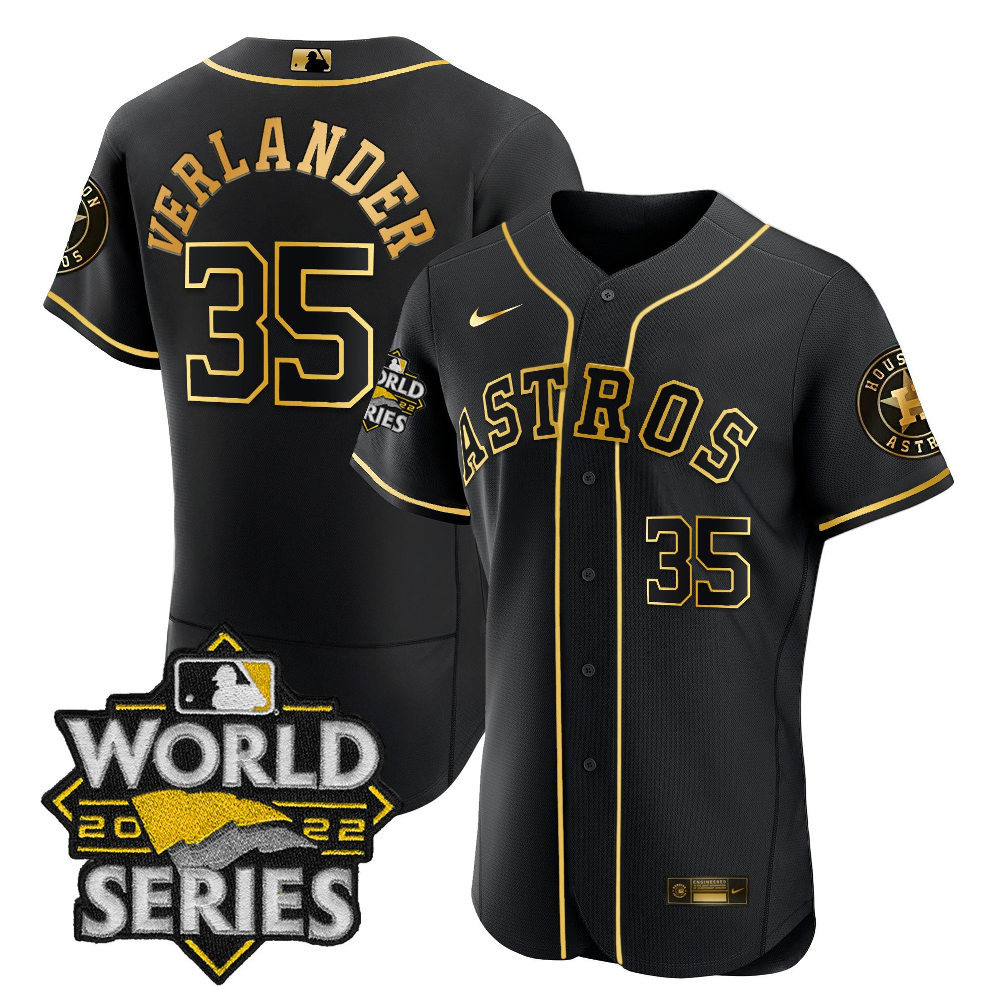 Justin Verlander Men's Houston Astros 2022 World Series Gold Limited Flex Black Jersey - All Stitched