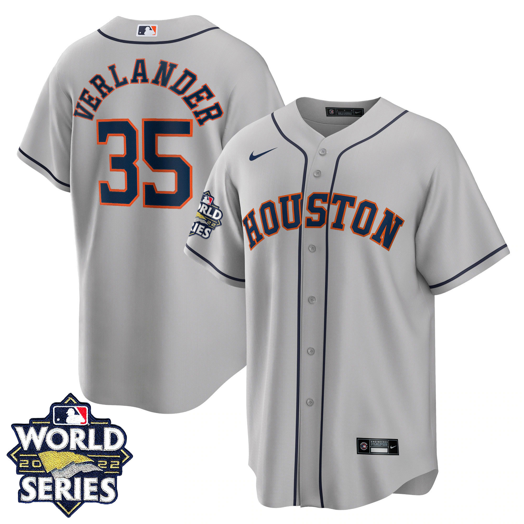 Justin Verlander Men's Houston Astros 2022 World Series Gray Road Player Cool Base Jersey - All Stitched