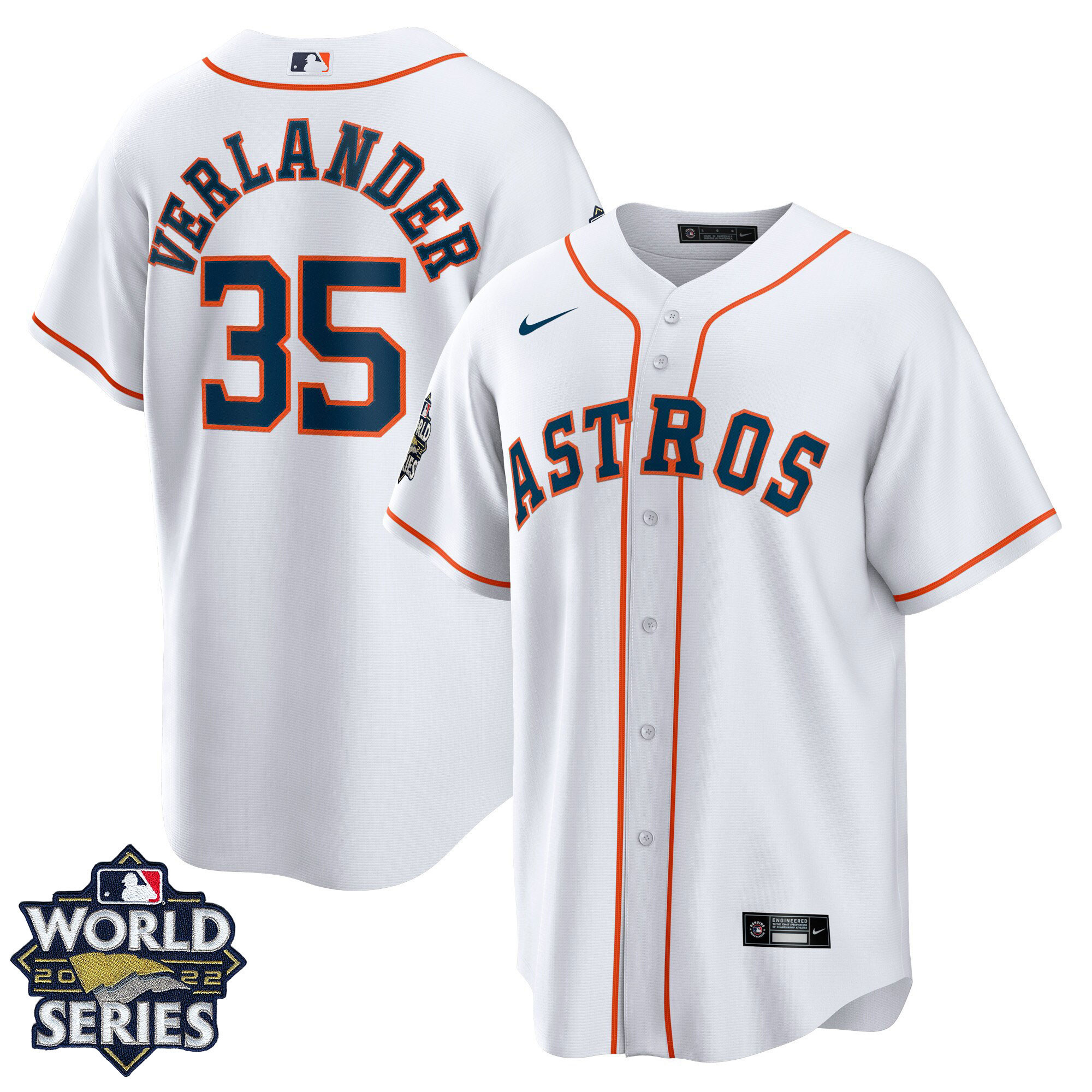 Justin Verlander Men's Houston Astros 2022 World Series Home Player - White Cool Base Jersey - All Stitched