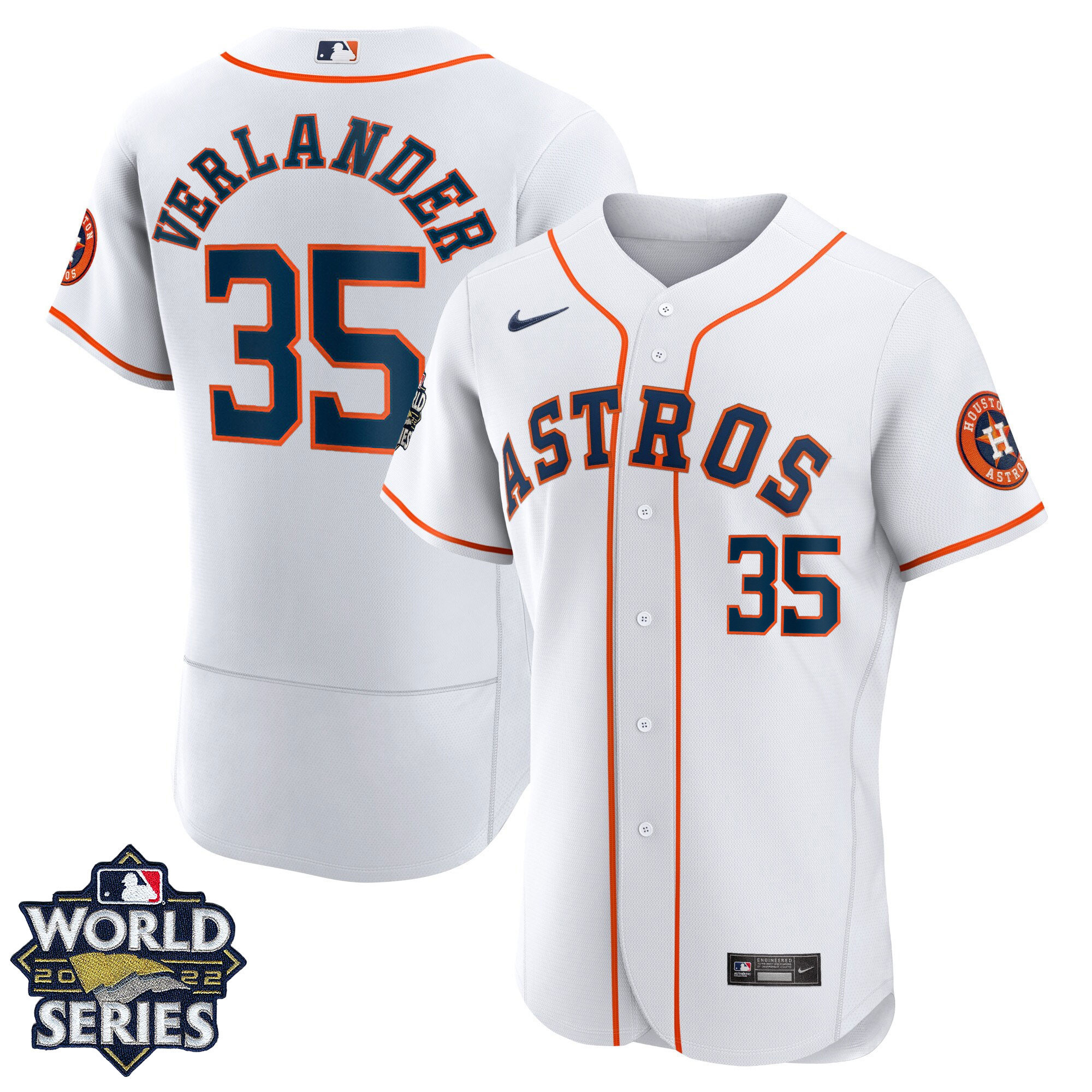 Justin Verlander Men's Houston Astros 2022 World Series Home Player - White Flex Base Jersey - All Stitched