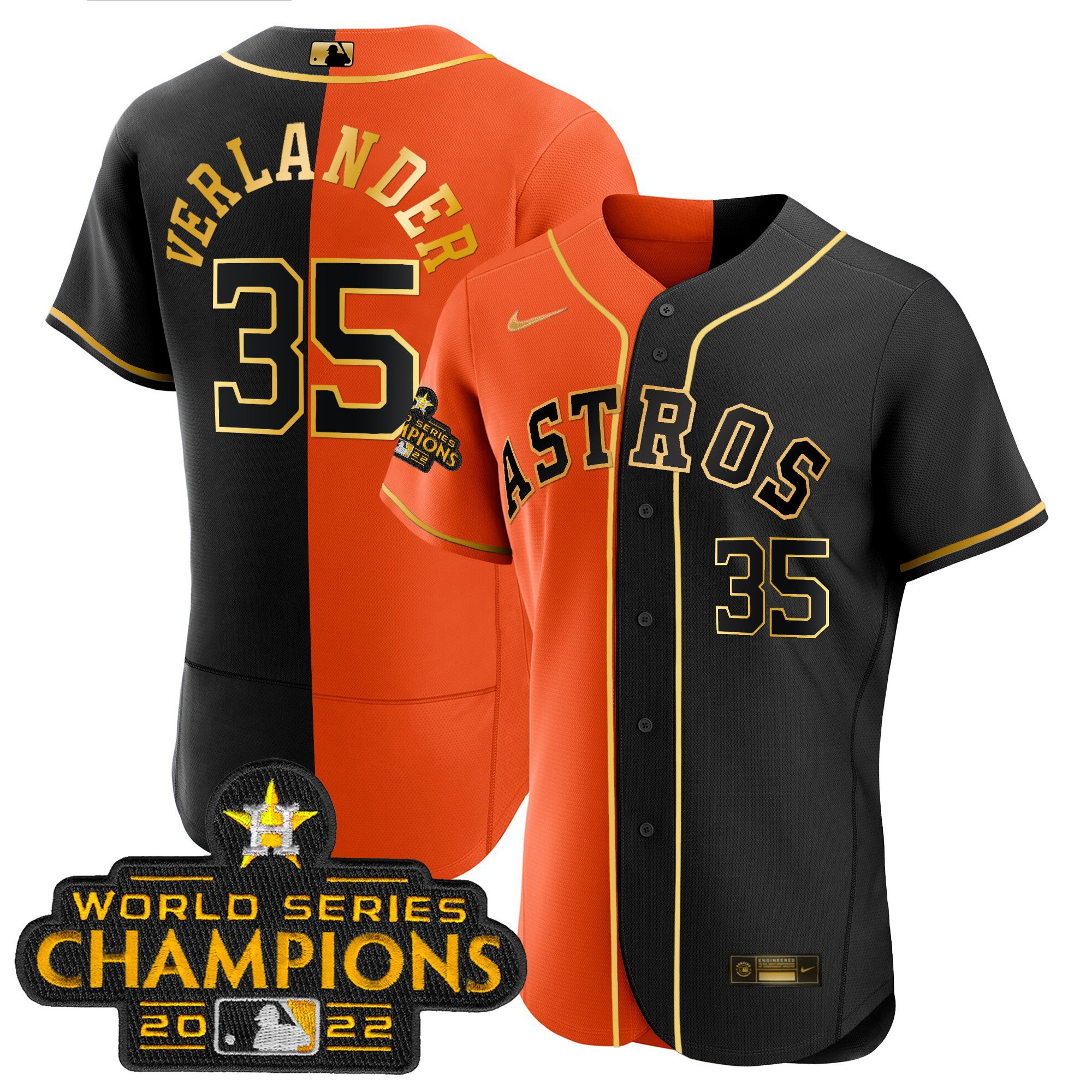 Justin Verlander Men's Houston Astros 2023 Champions Gold Split Flex B&O Jersey - All Stitched