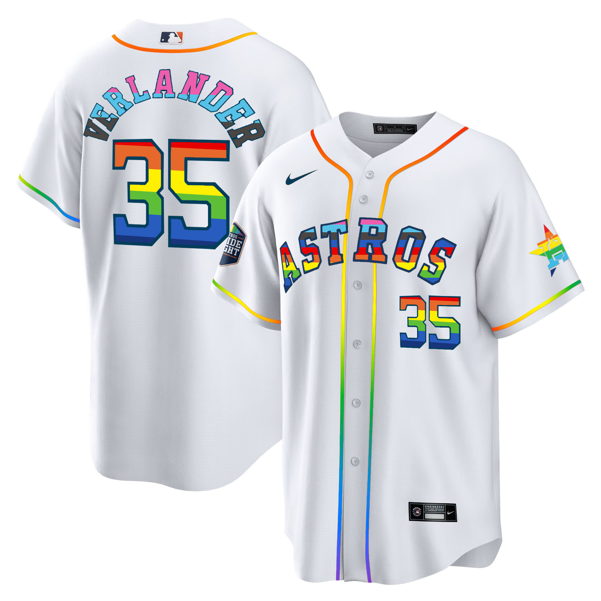 Justin Verlander Men's Houston Astros 2023 Cool Base Pride White Jersey - All Stitched