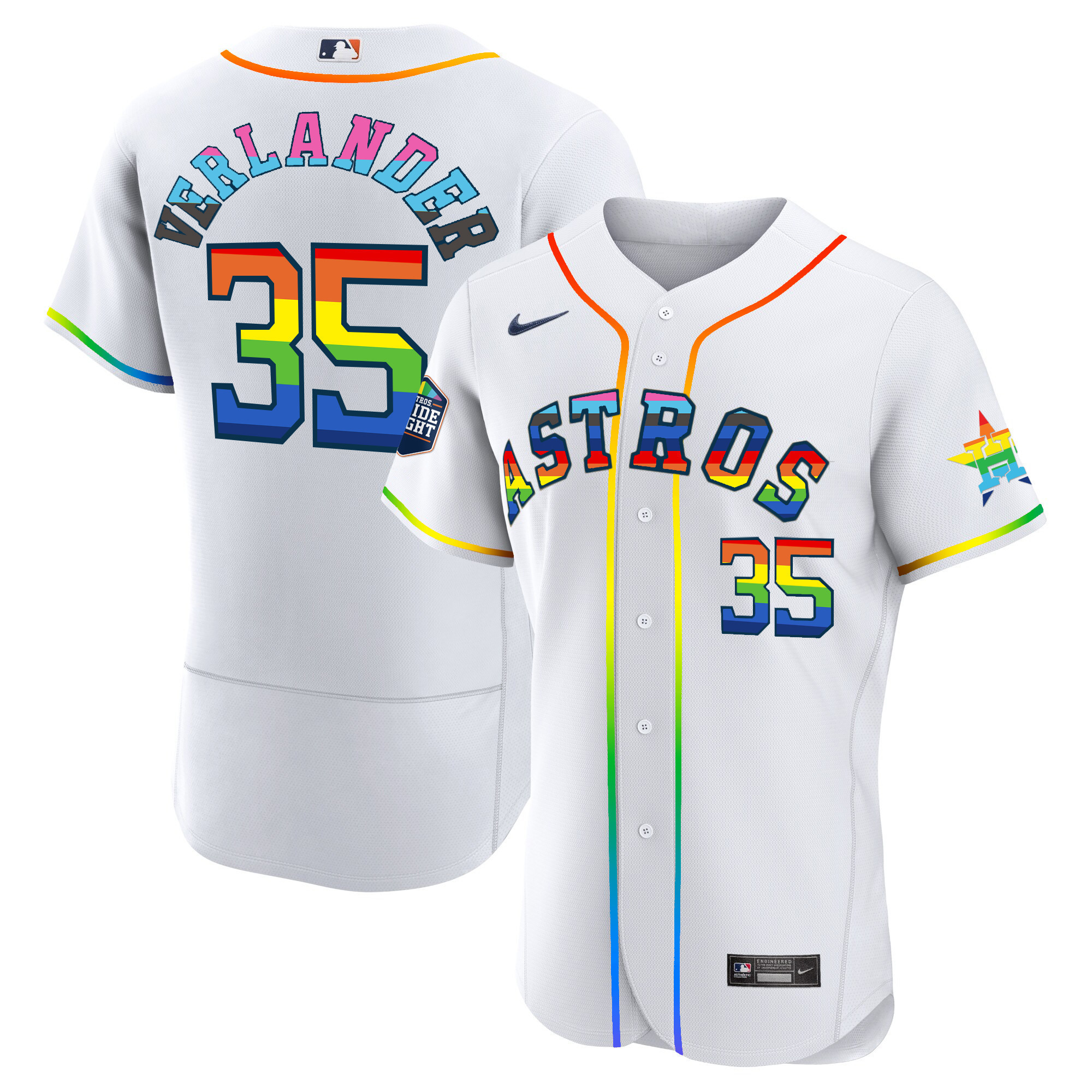 Justin Verlander Men's Houston Astros 2023 Flex Base Pride White Jersey - All Stitched