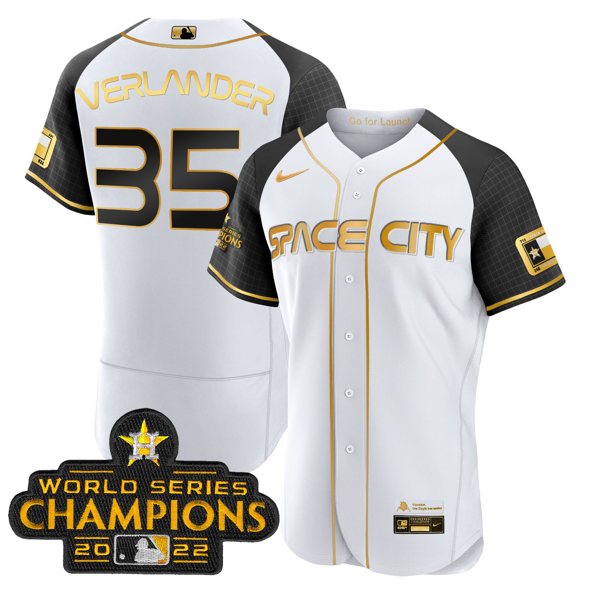 Justin Verlander Men's Houston Astros 2023 Space City Champions Alternate Flex White Gold Jersey - All Stitched