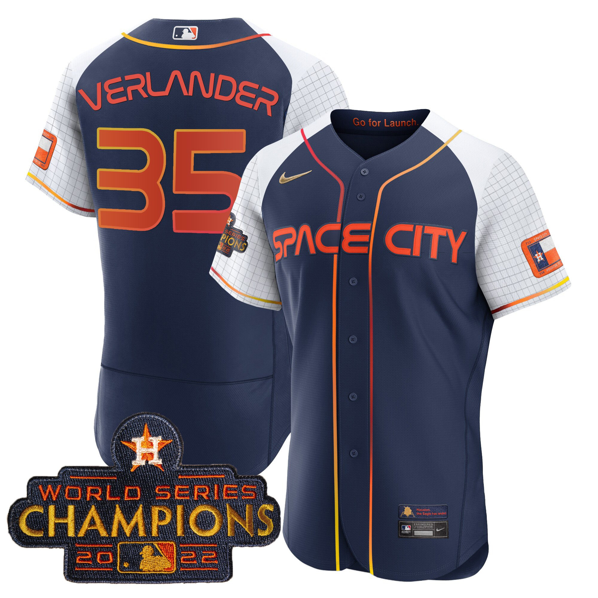 Justin Verlander Men's Houston Astros 2023 Space City Champions Alternate Navy Flex Navy White Jersey - All Stitched