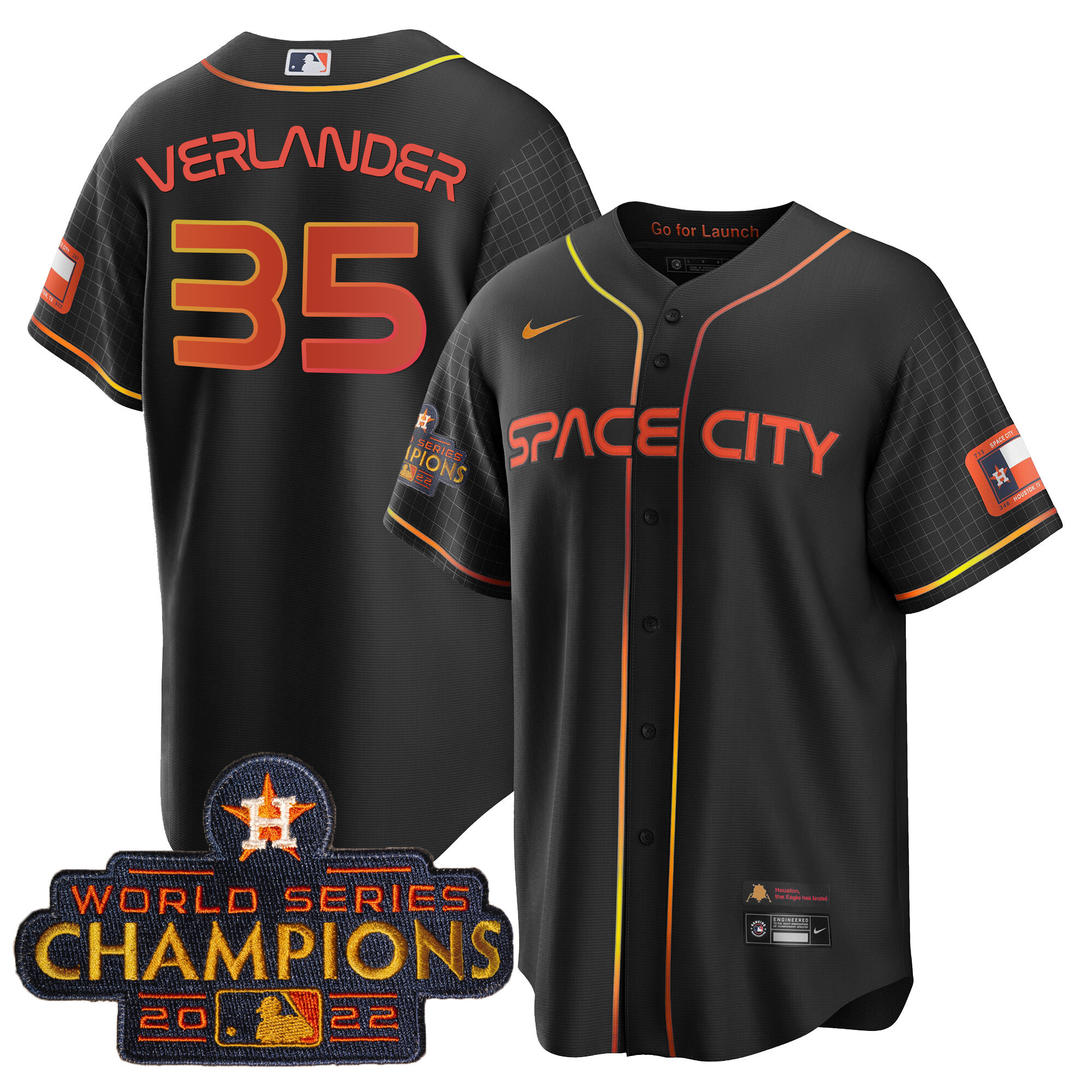 Justin Verlander Men's Houston Astros 2023 Space City Champions Cool Black Jersey - All Stitched