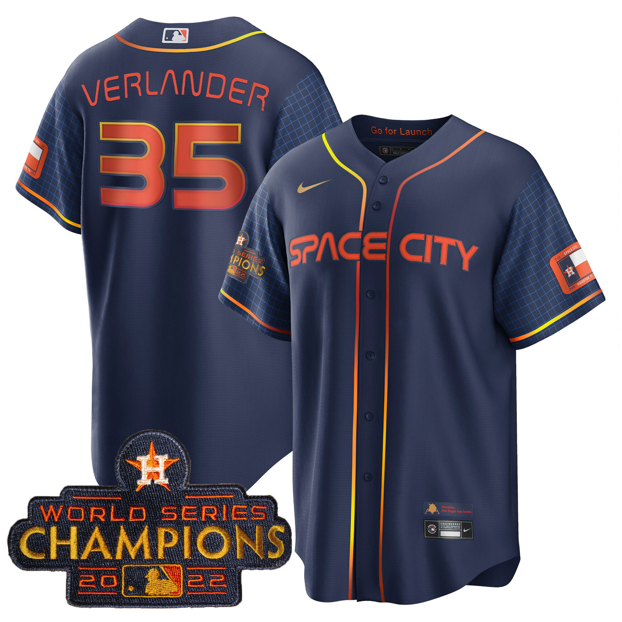 Justin Verlander Men's Houston Astros 2023 Space City Champions Cool Navy Jersey - All Stitched