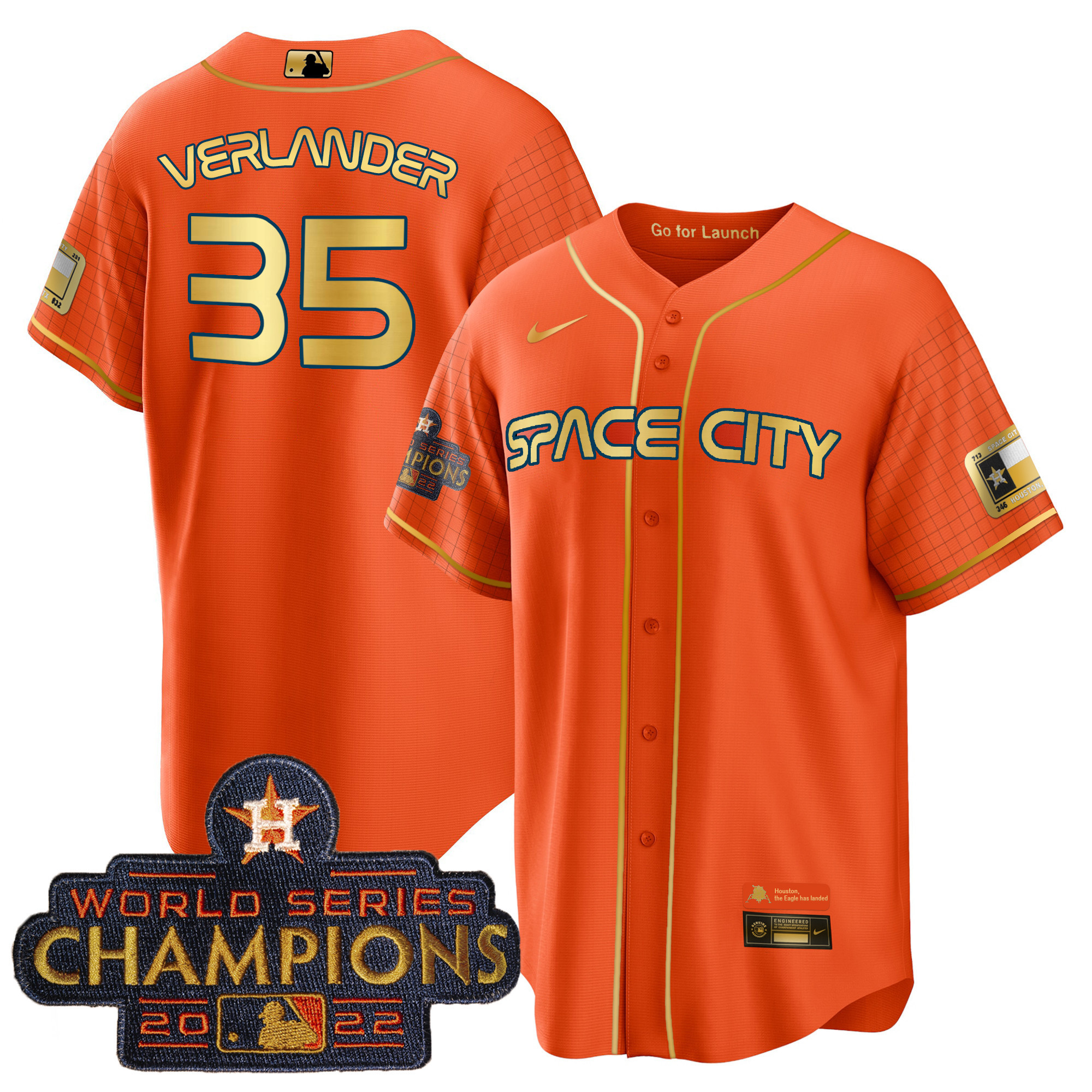 Justin Verlander Men's Houston Astros 2023 Space City Champions Cool Orange Jersey - All Stitched